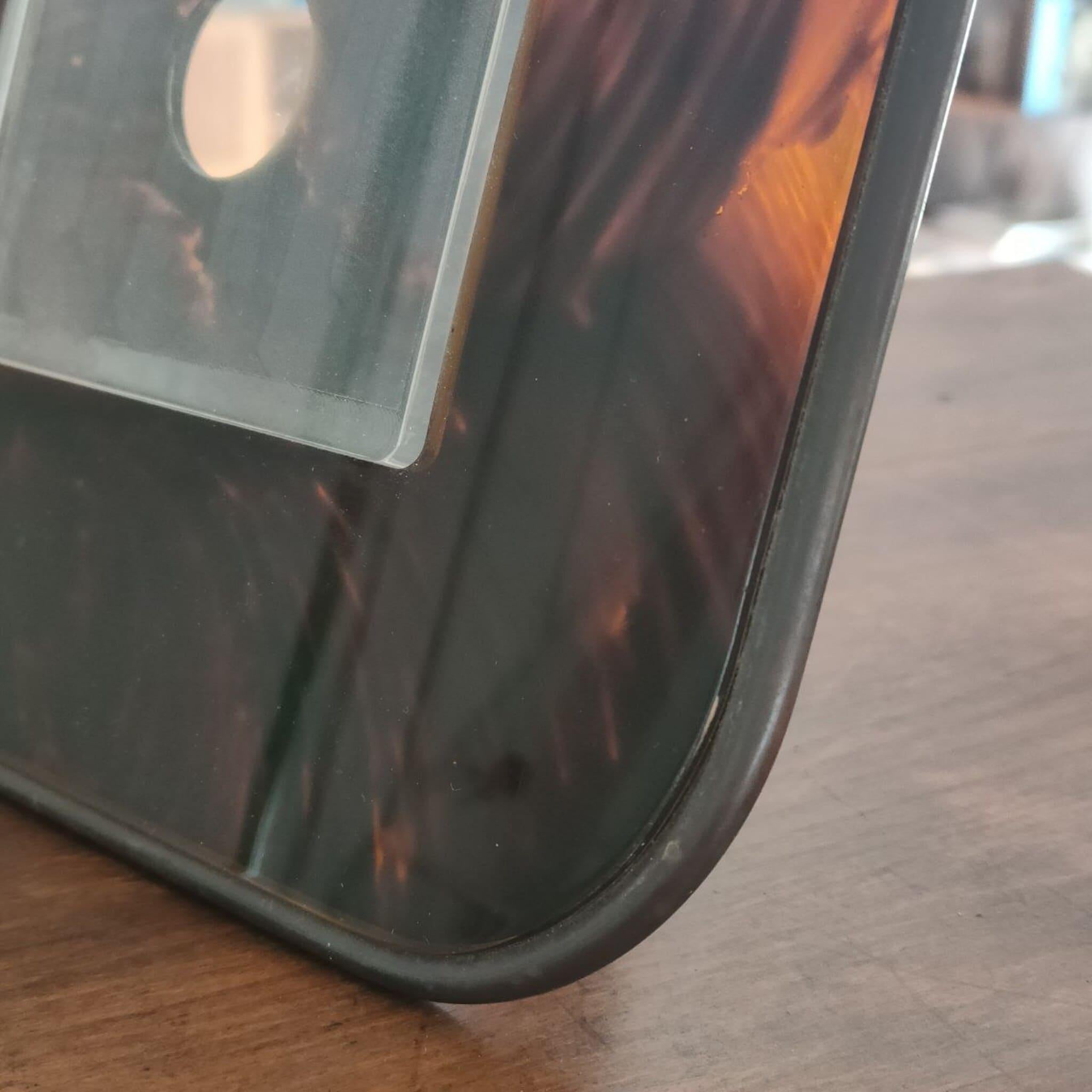 Italian Mid-Century Modern Brass Lucite Tortoiseshell Photo Frame, Italy, 1970s For Sale
