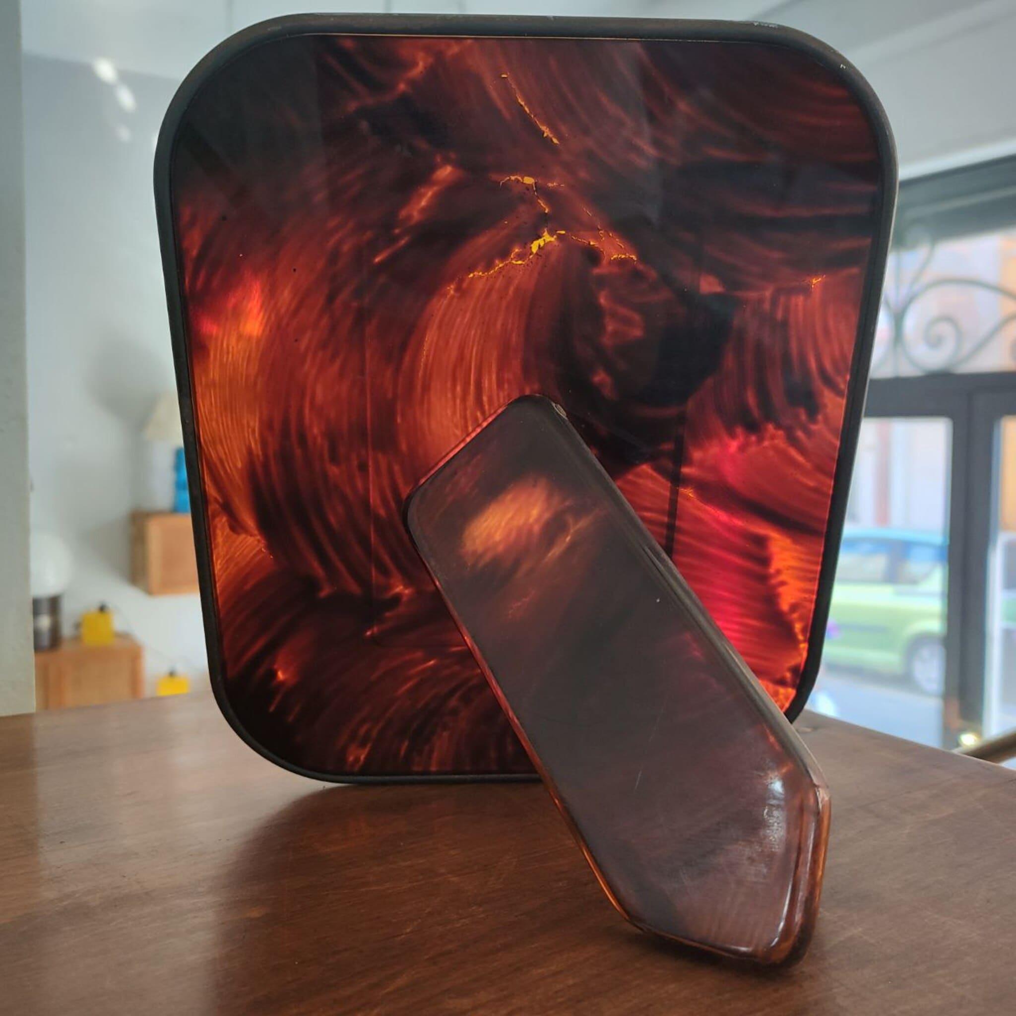 Mid-Century Modern Brass Lucite Tortoiseshell Photo Frame, Italy, 1970s For Sale 1