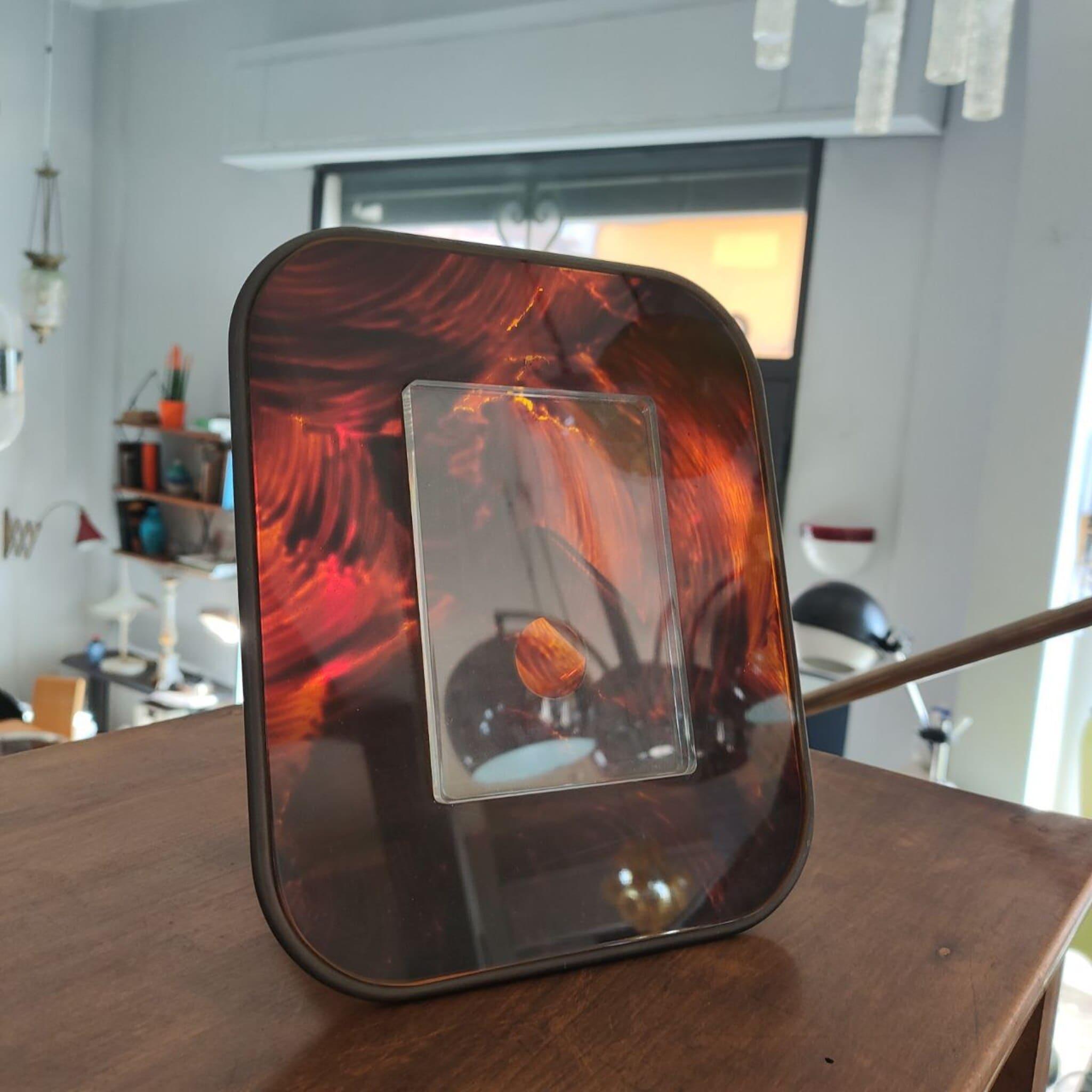 Mid-Century Modern Brass Lucite Tortoiseshell Photo Frame, Italy, 1970s For Sale 2