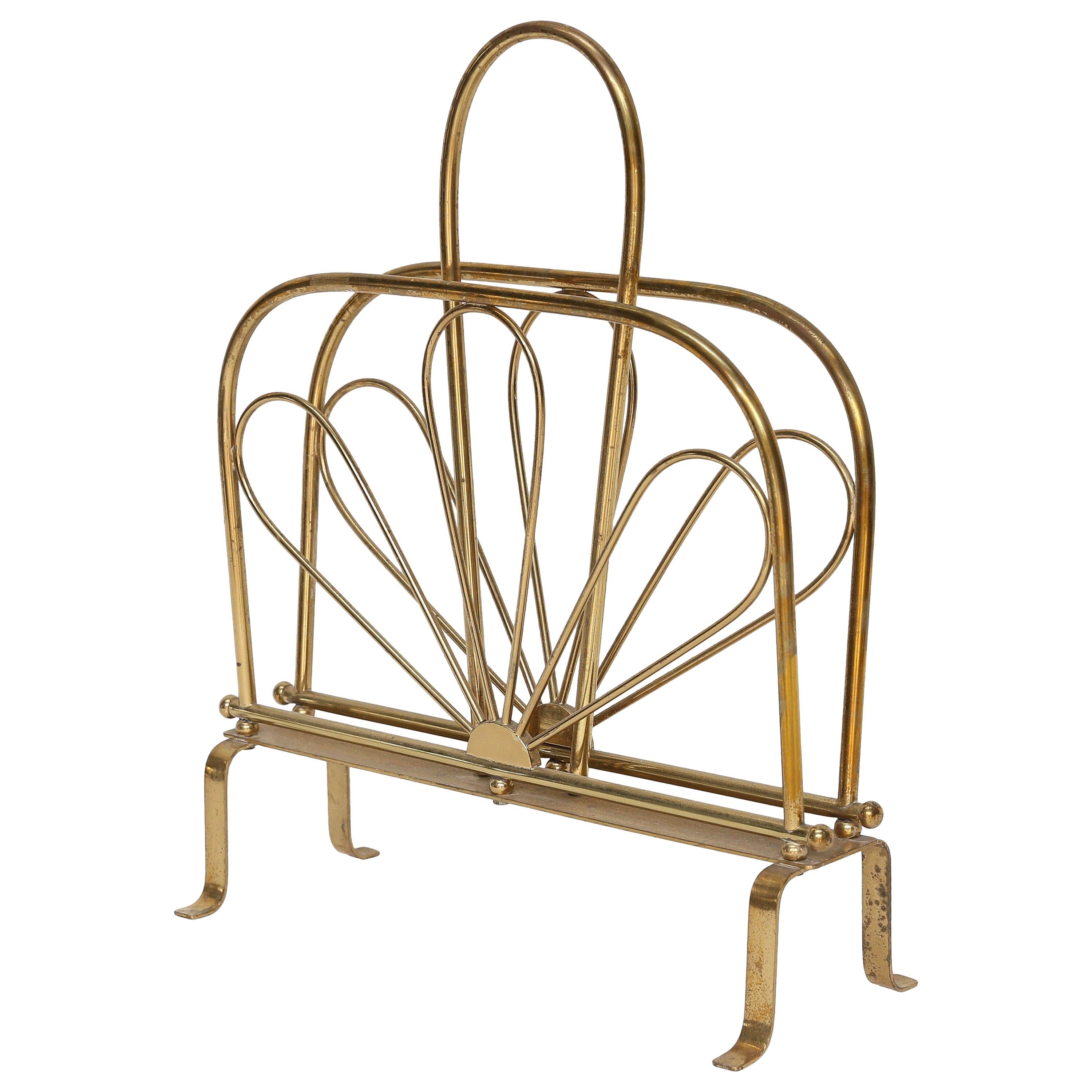 Magazine Holder Finished in Brass with Bottle Designs, Europe, Mid20th