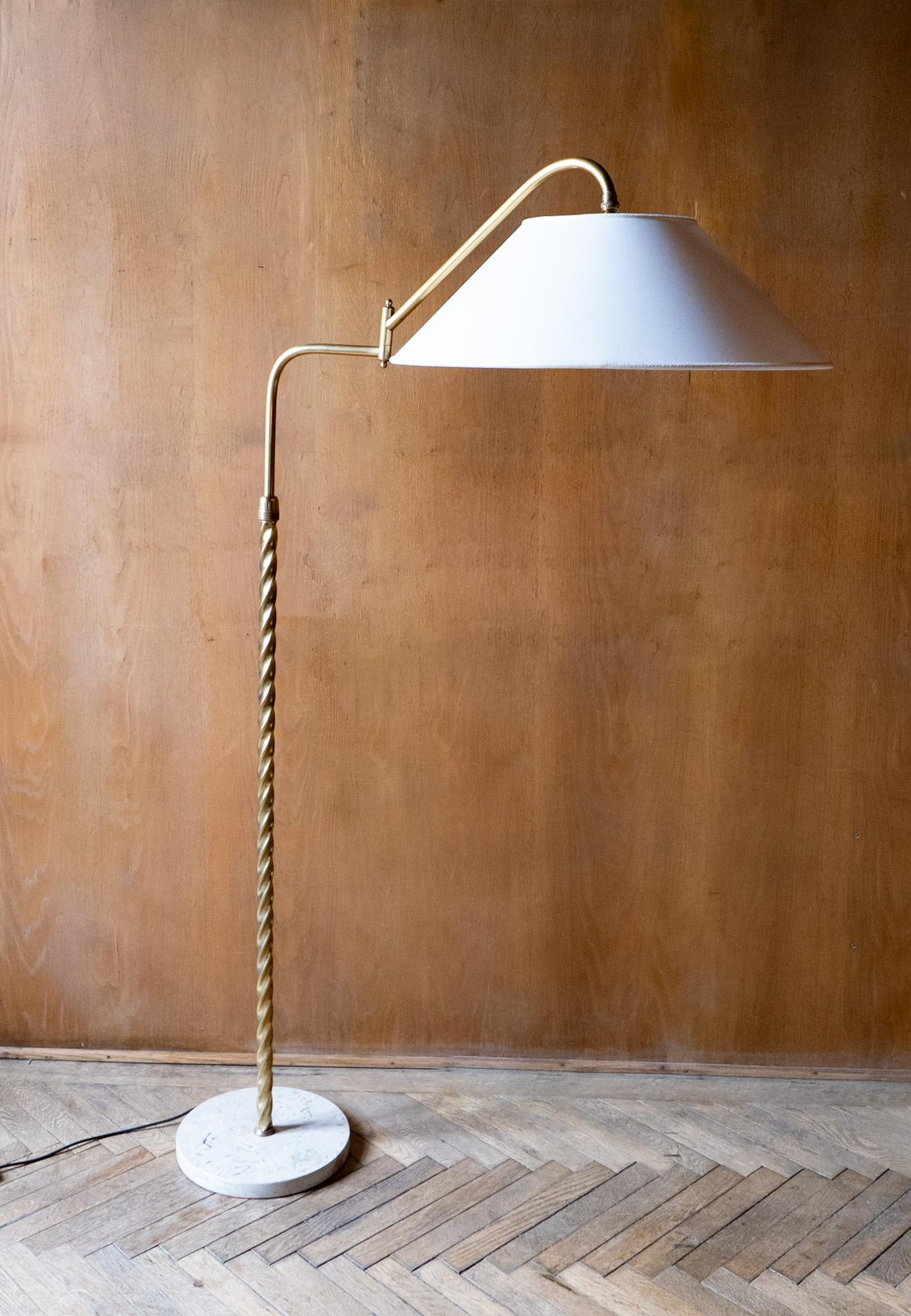 Mid Century Modern Brass Marble Adjustable Arm Floor Lamp, Italy 1950s For Sale 13