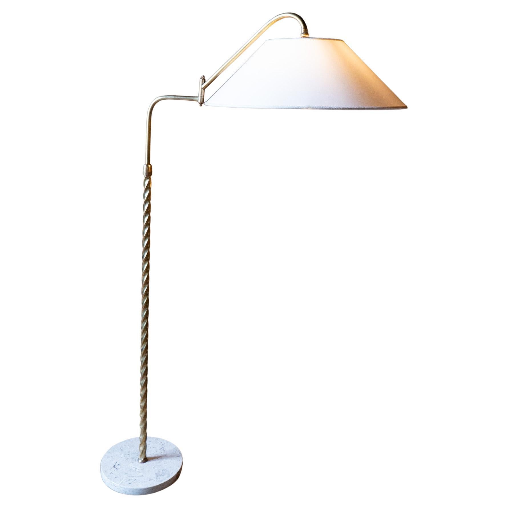 Mid Century Modern Brass Marble Adjustable Arm Floor Lamp, Italy 1950s For Sale