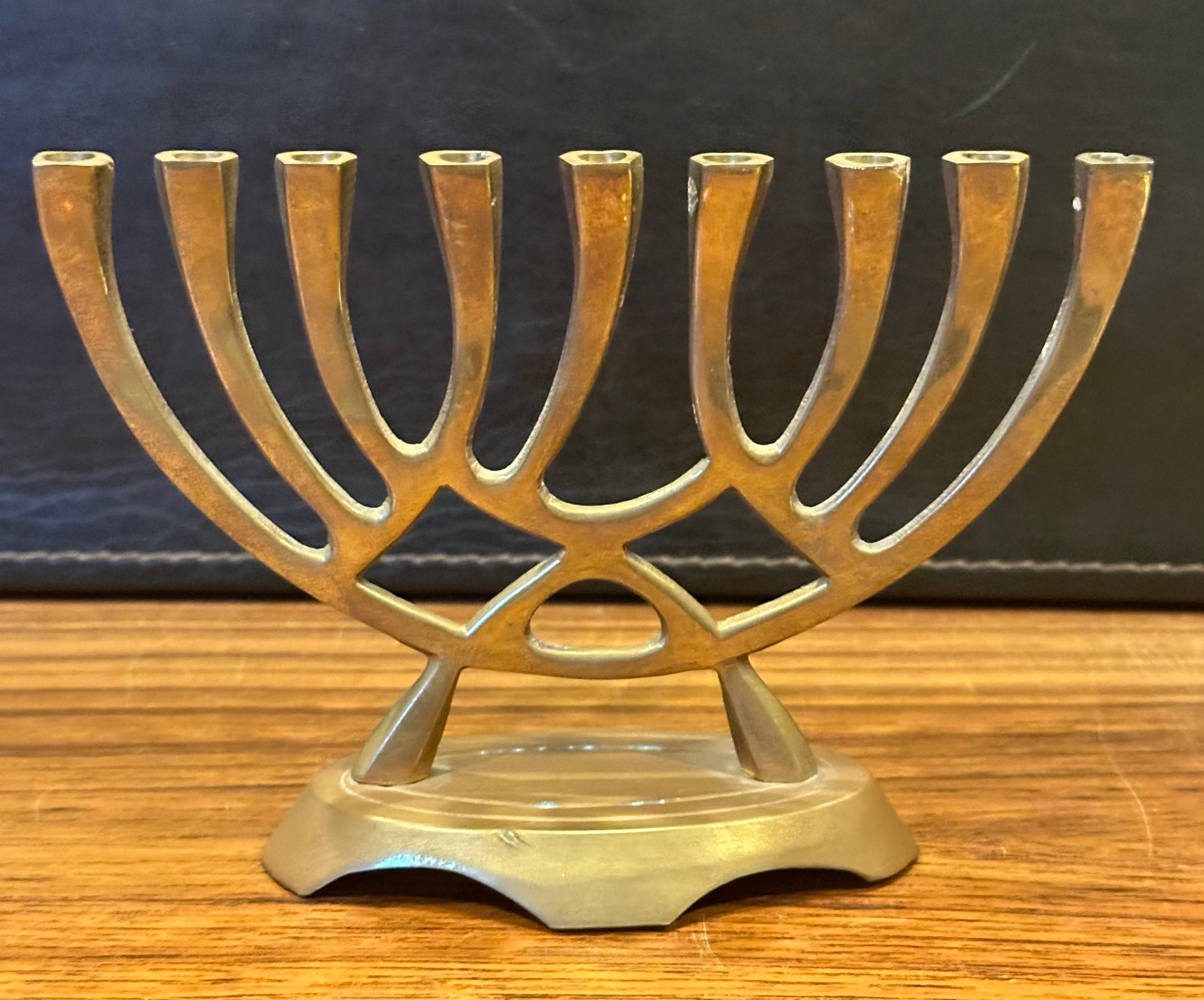 Mid-Century Modern Brass Menorah In Good Condition In San Diego, CA