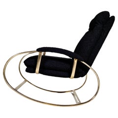 Mid Century Modern Brass Metal Rocking Chair Guido Faleschini Black Boucle