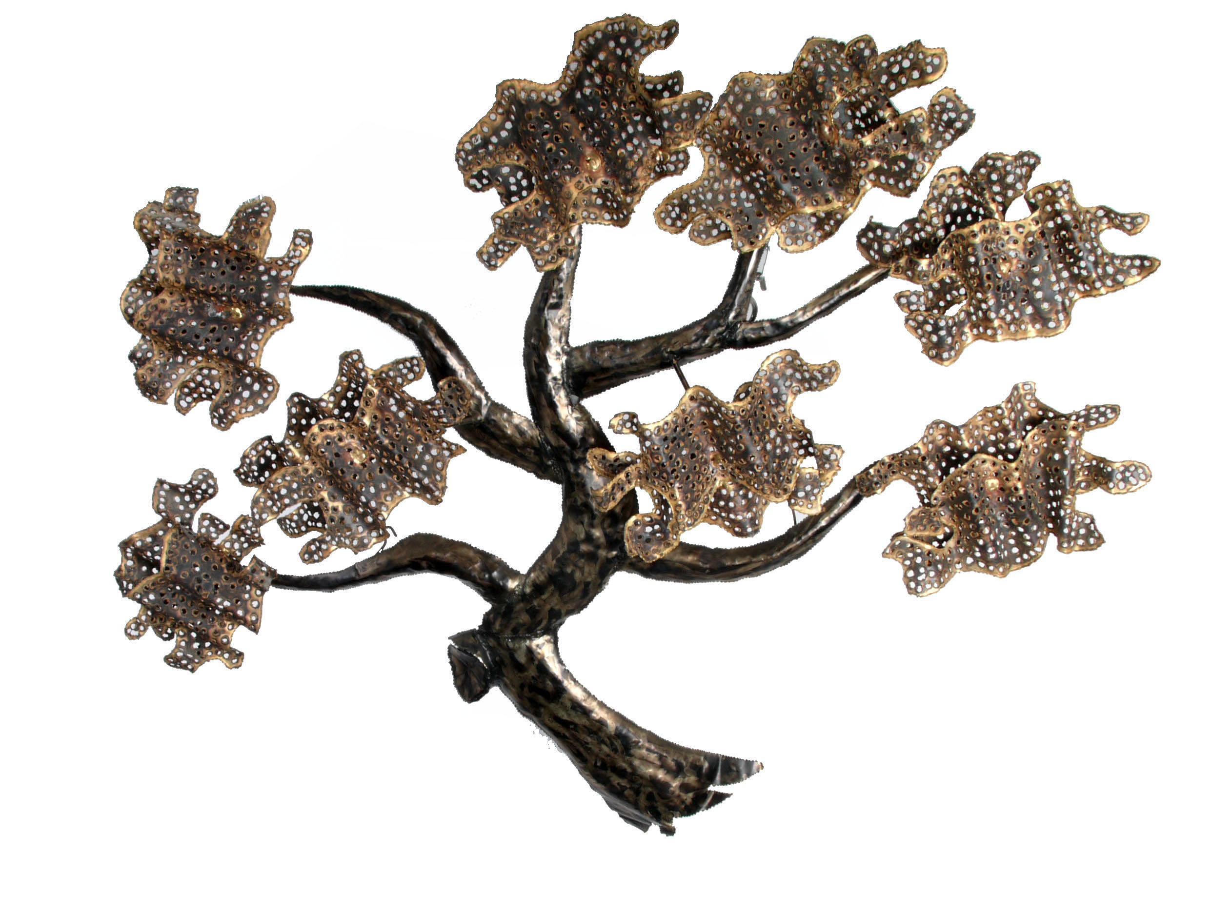 Mid-Century Modern brass and metal tree wall art sculpture.
Hooks on the back for hanging.