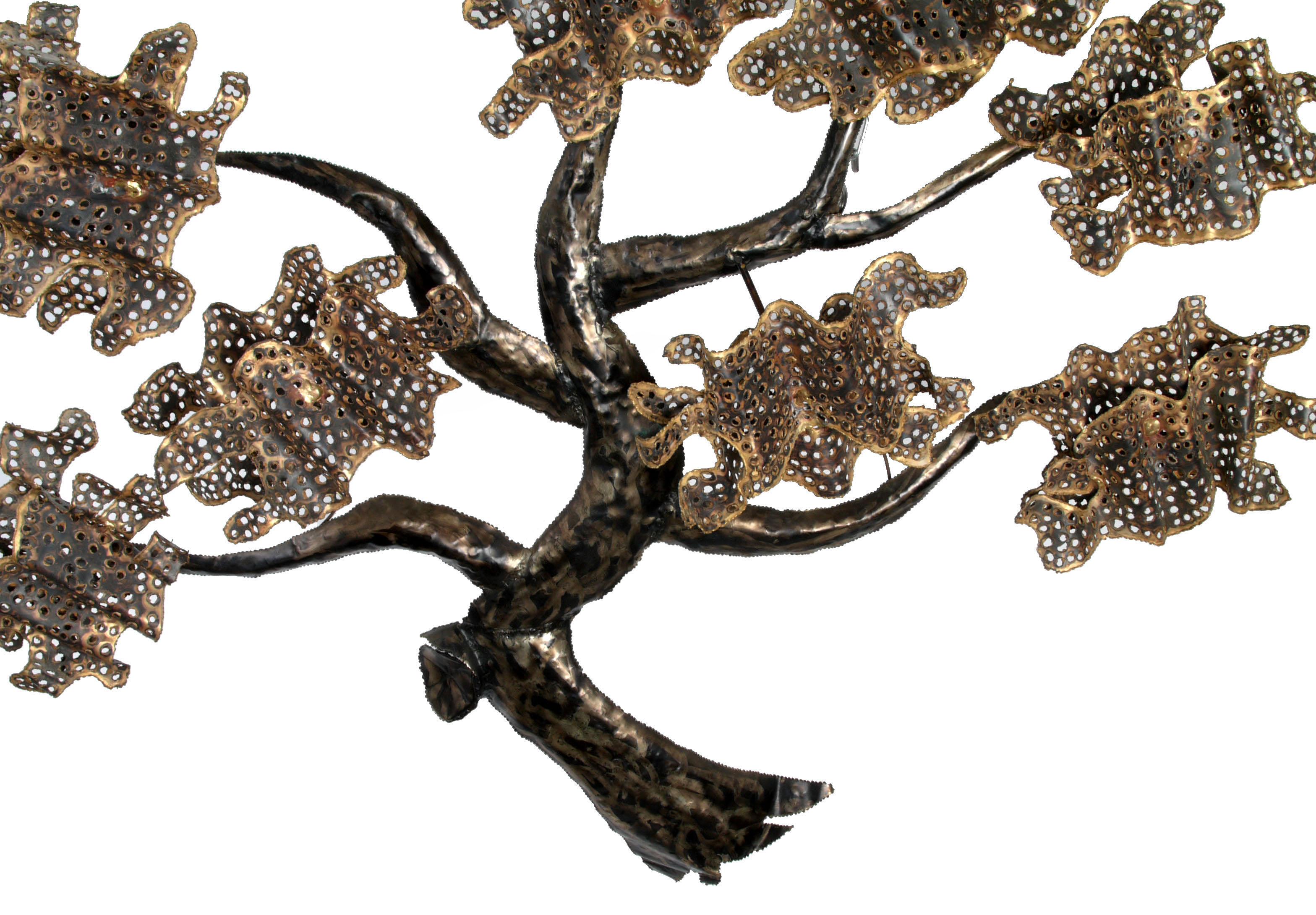 American Mid-Century Modern Brass and Metal Tree Wall Art Sculpture For Sale