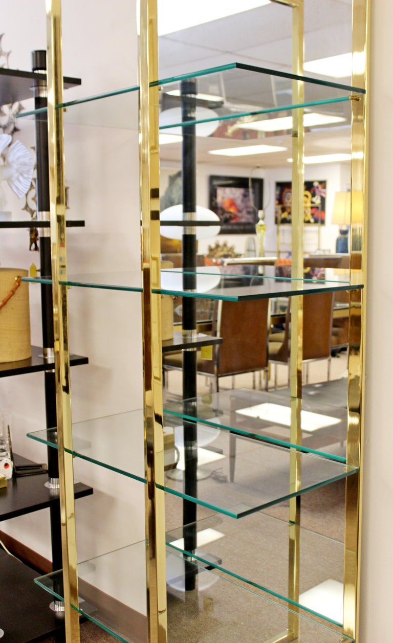 MidCentury Modern Brass Mirror Glass Shelving Unit Baughman Style Four