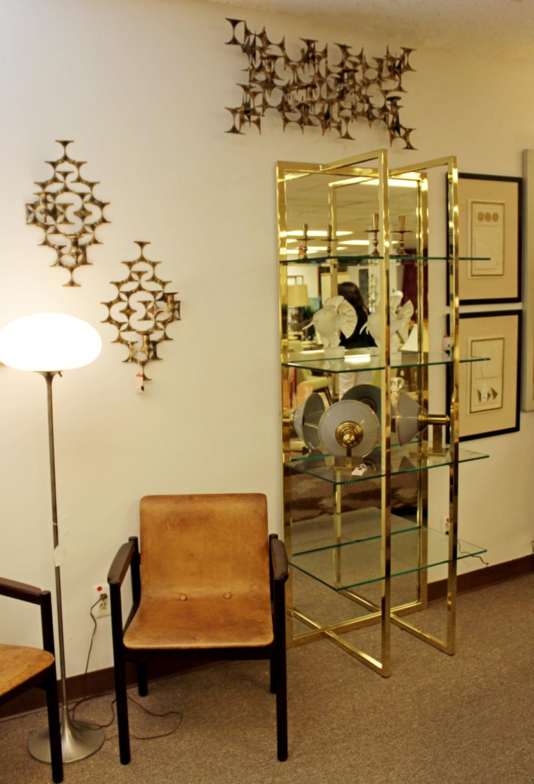MidCentury Modern Brass Mirror Glass Shelving Unit Baughman Style Four