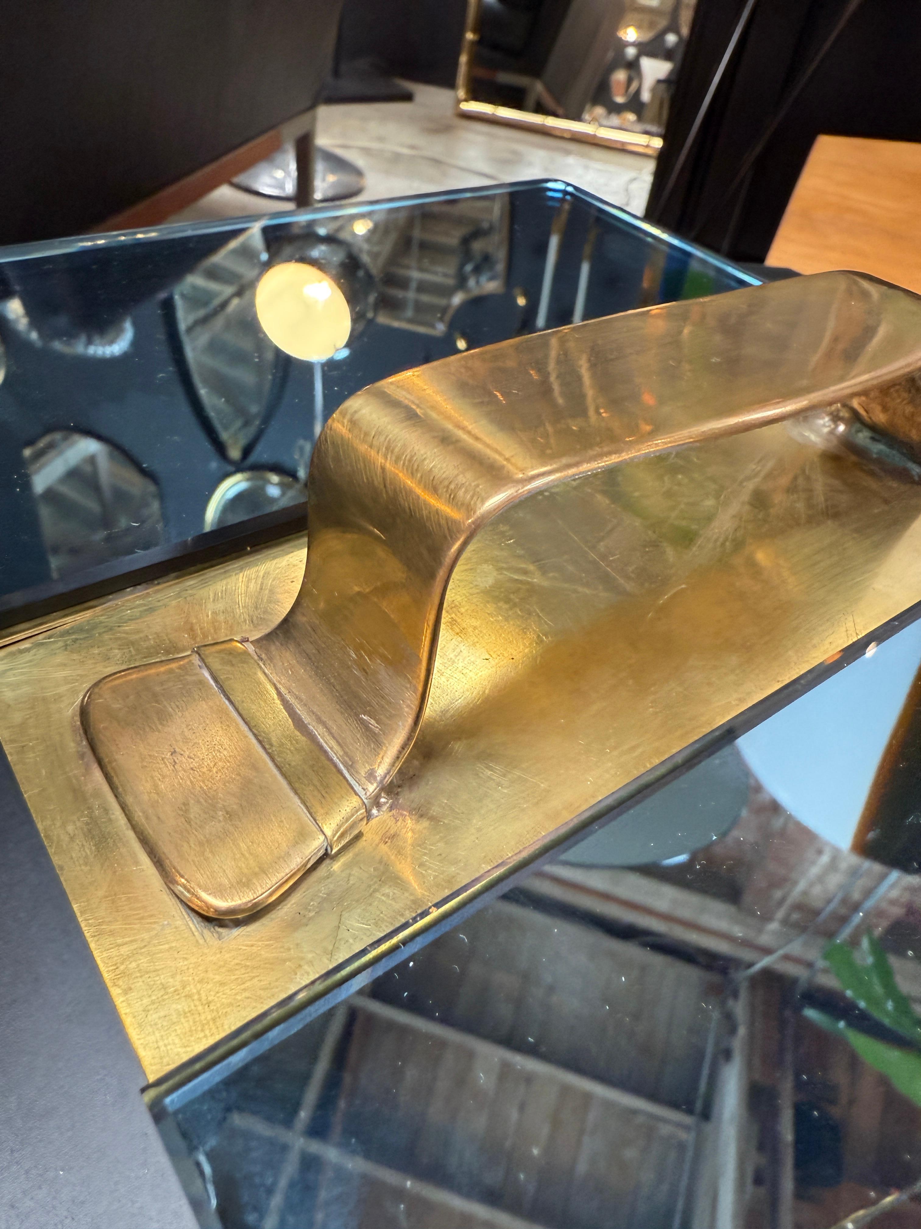 Brushed Mid-Century Modern Brass & Mirror Vanity Box For Sale