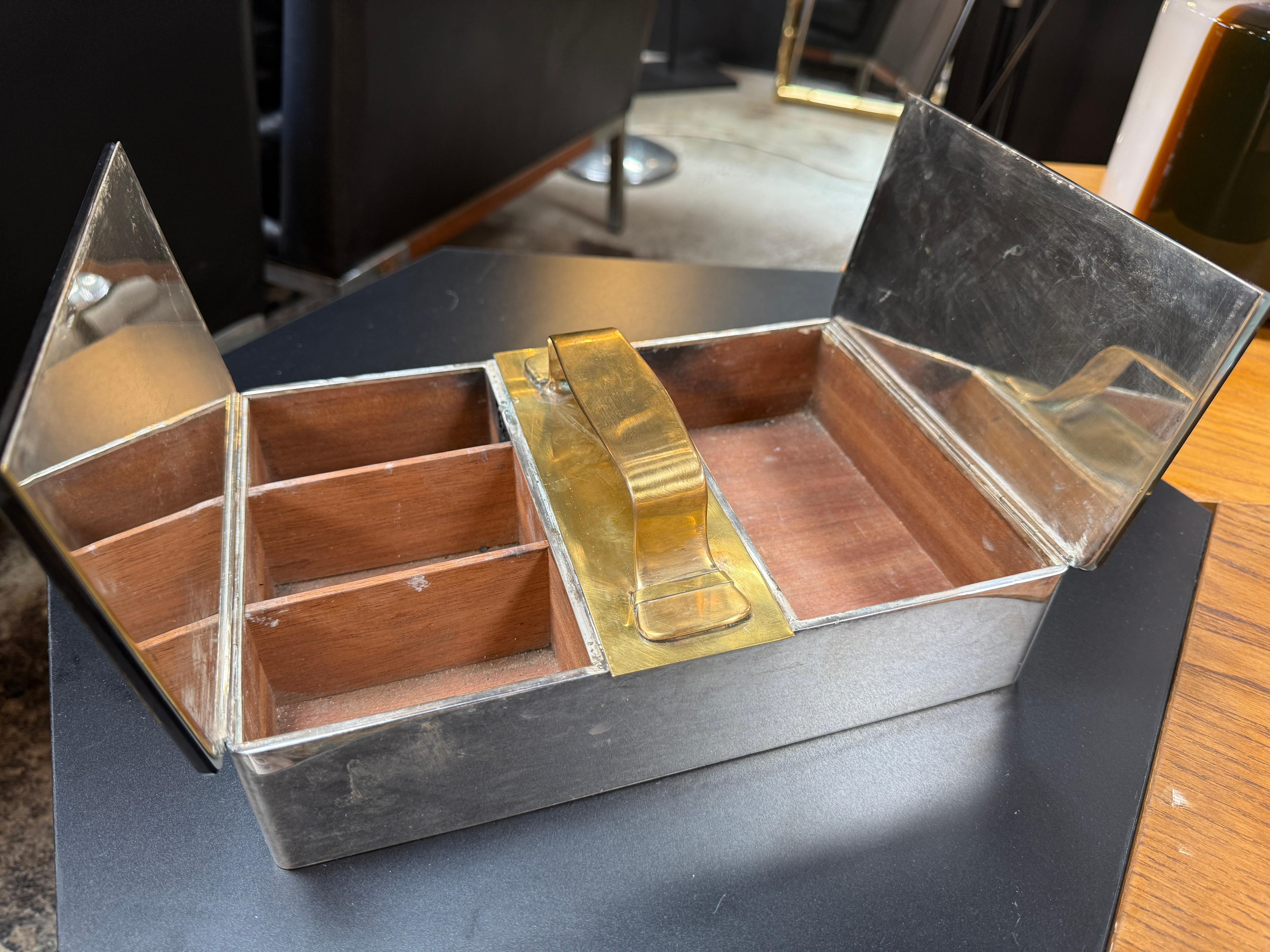 Mid-20th Century Mid-Century Modern Brass & Mirror Vanity Box For Sale
