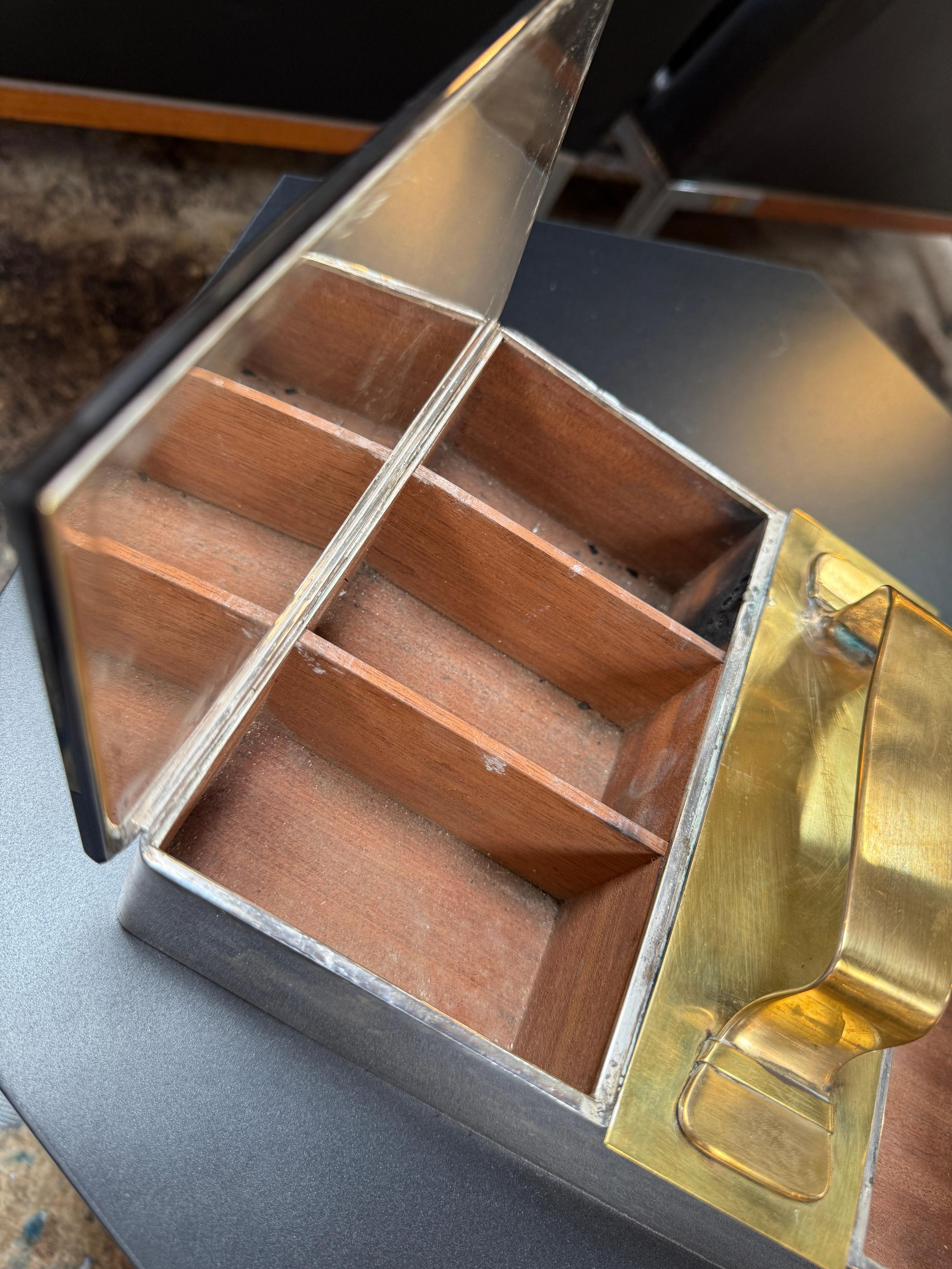 Metal Mid-Century Modern Brass & Mirror Vanity Box For Sale