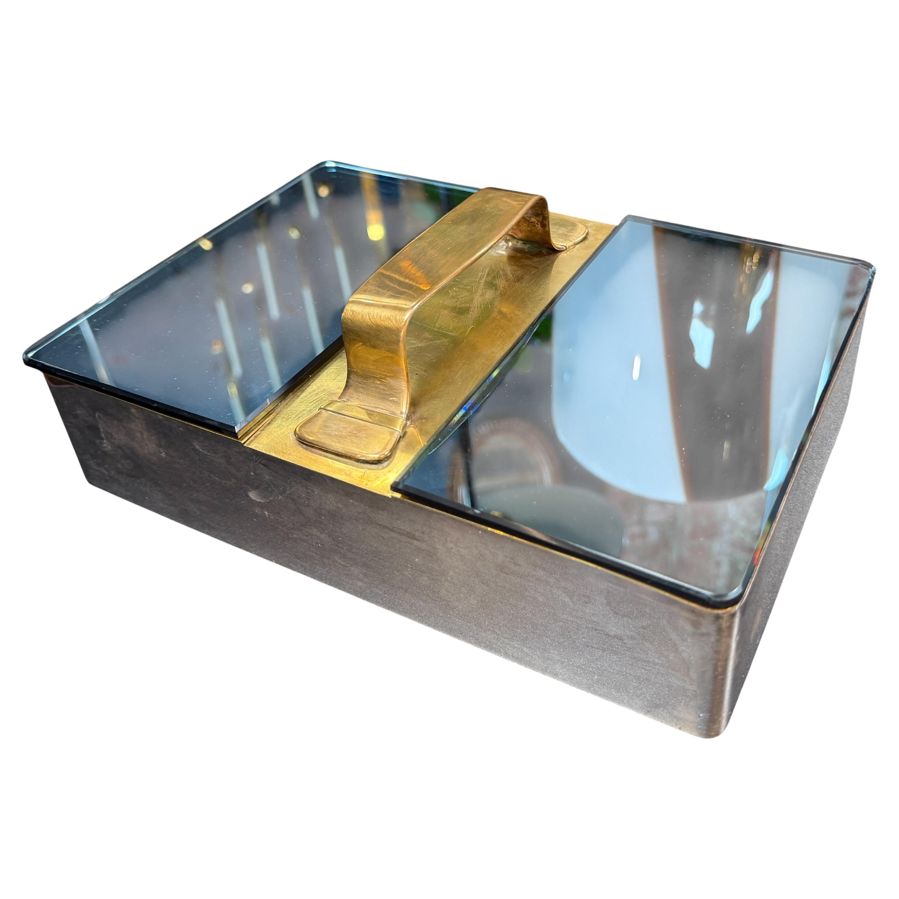Mid-Century Modern Brass & Mirror Vanity Box For Sale
