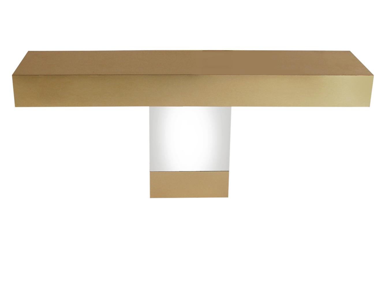 American Mid-Century Modern Brass & Mirror Wall-Mounted Floating Console after Paul Evans