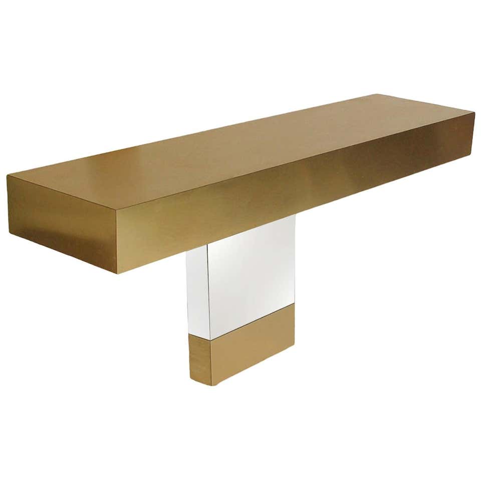 Mid-Century Modern Brass and Mirror Wall-Mounted Floating Console after ...