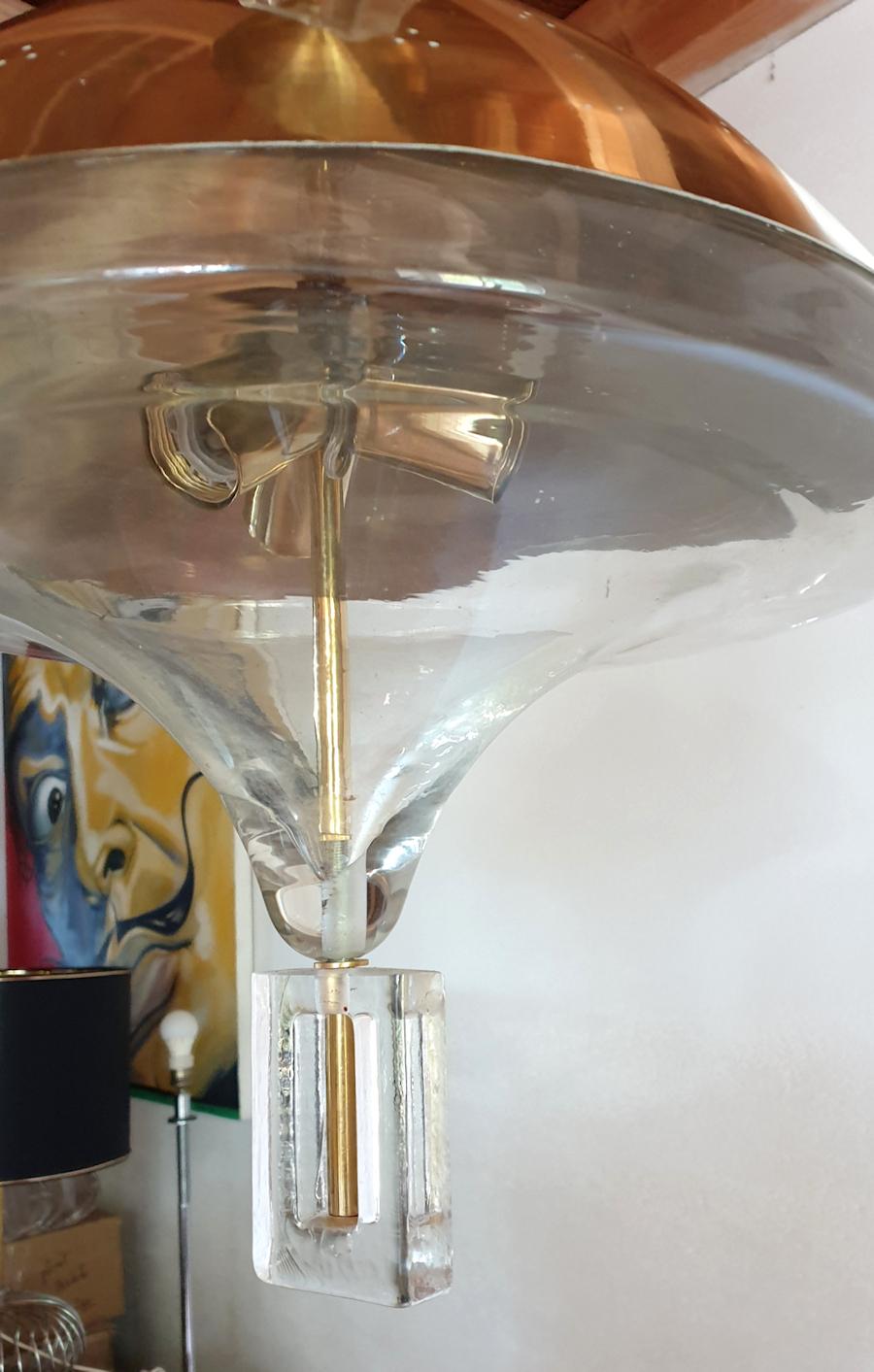 Mid-Century Modern Brass and Murano Clear Glass Chandelier, Seguso Style, 1970s 1