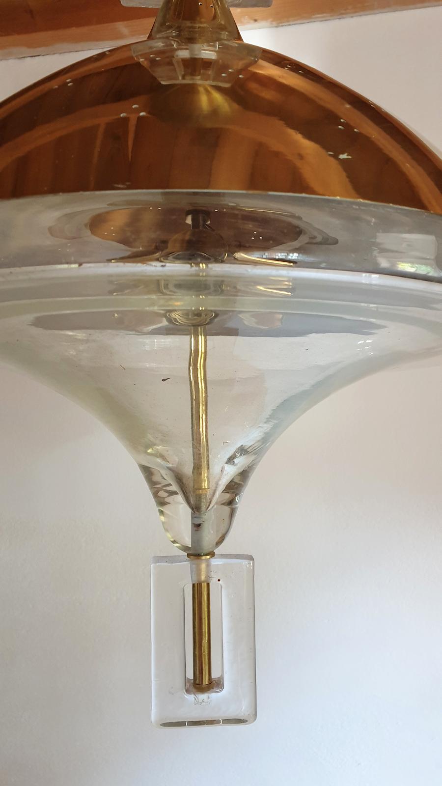 Mid-Century Modern Brass and Murano Clear Glass Chandelier, Seguso Style, 1970s 2