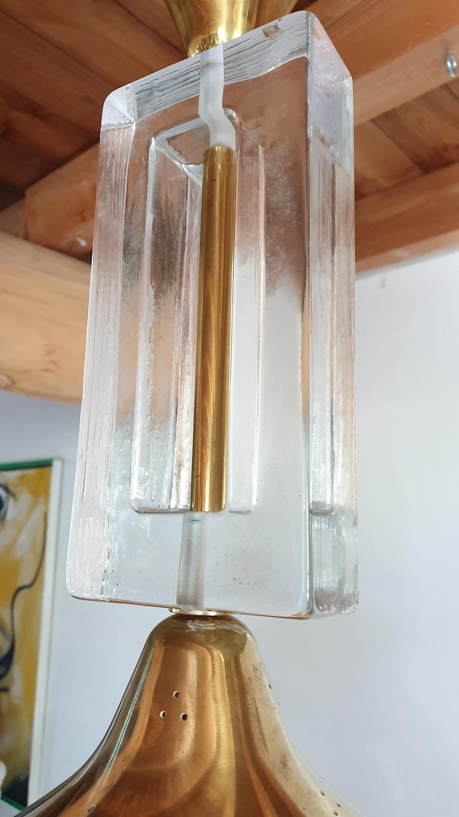Mid-Century Modern Brass and Murano Clear Glass Chandelier, Seguso Style, 1970s 3