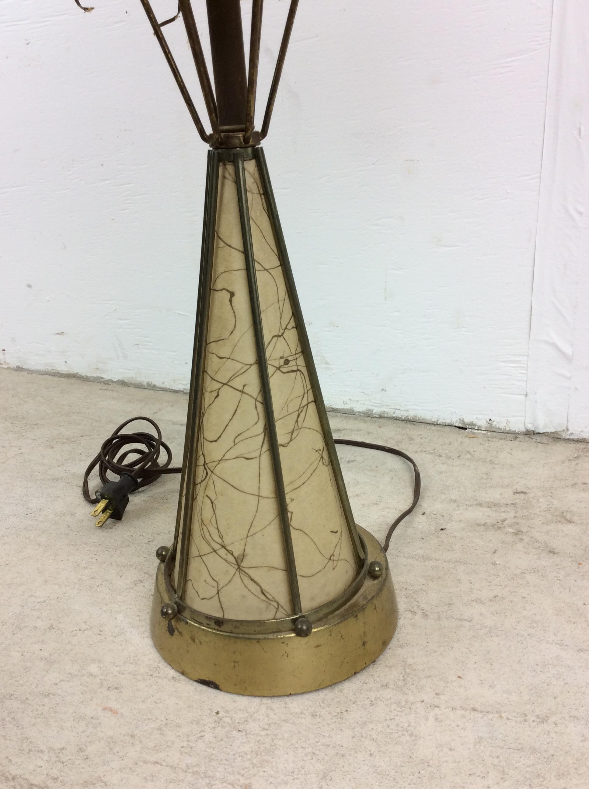 Mid Century Modern Brass & Naugahyde Table Lamp with Unique Shade For Sale 4