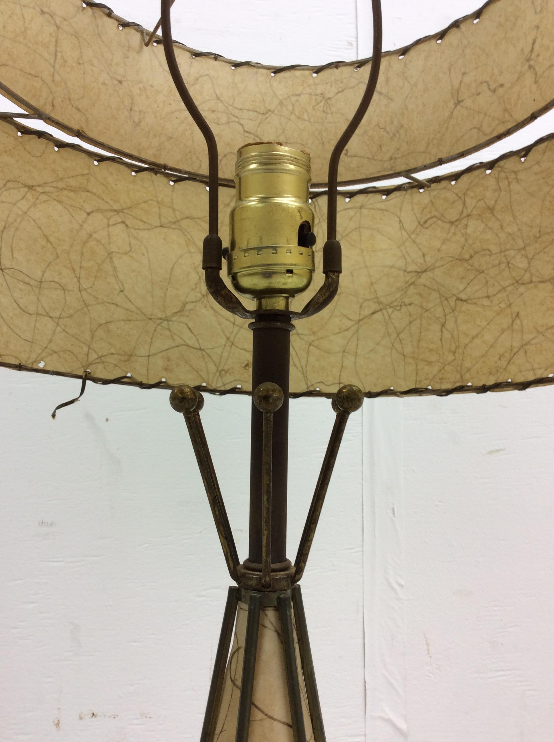 Mid Century Modern Brass & Naugahyde Table Lamp with Unique Shade For Sale 6