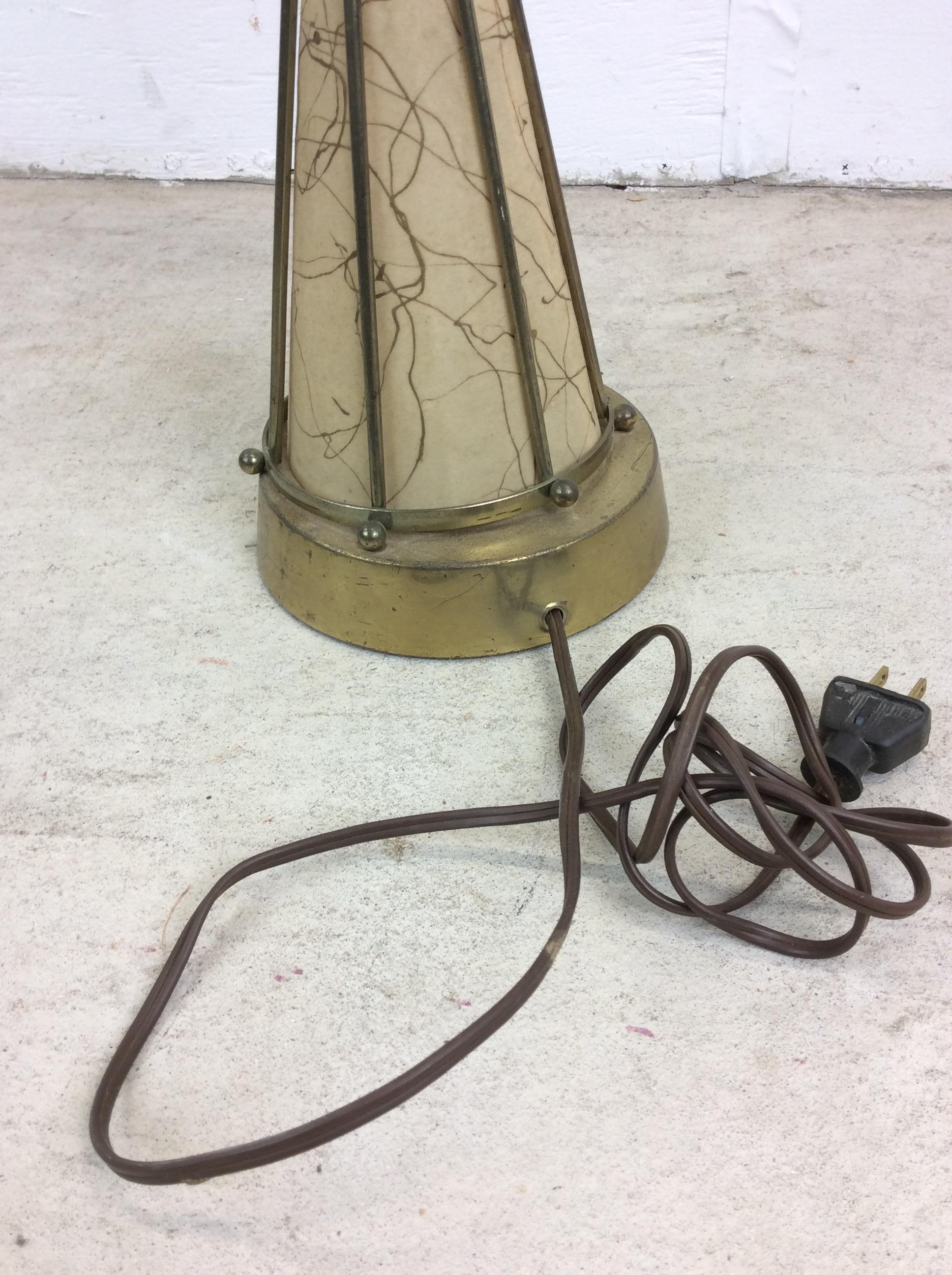 Mid Century Modern Brass & Naugahyde Table Lamp with Unique Shade For Sale 11