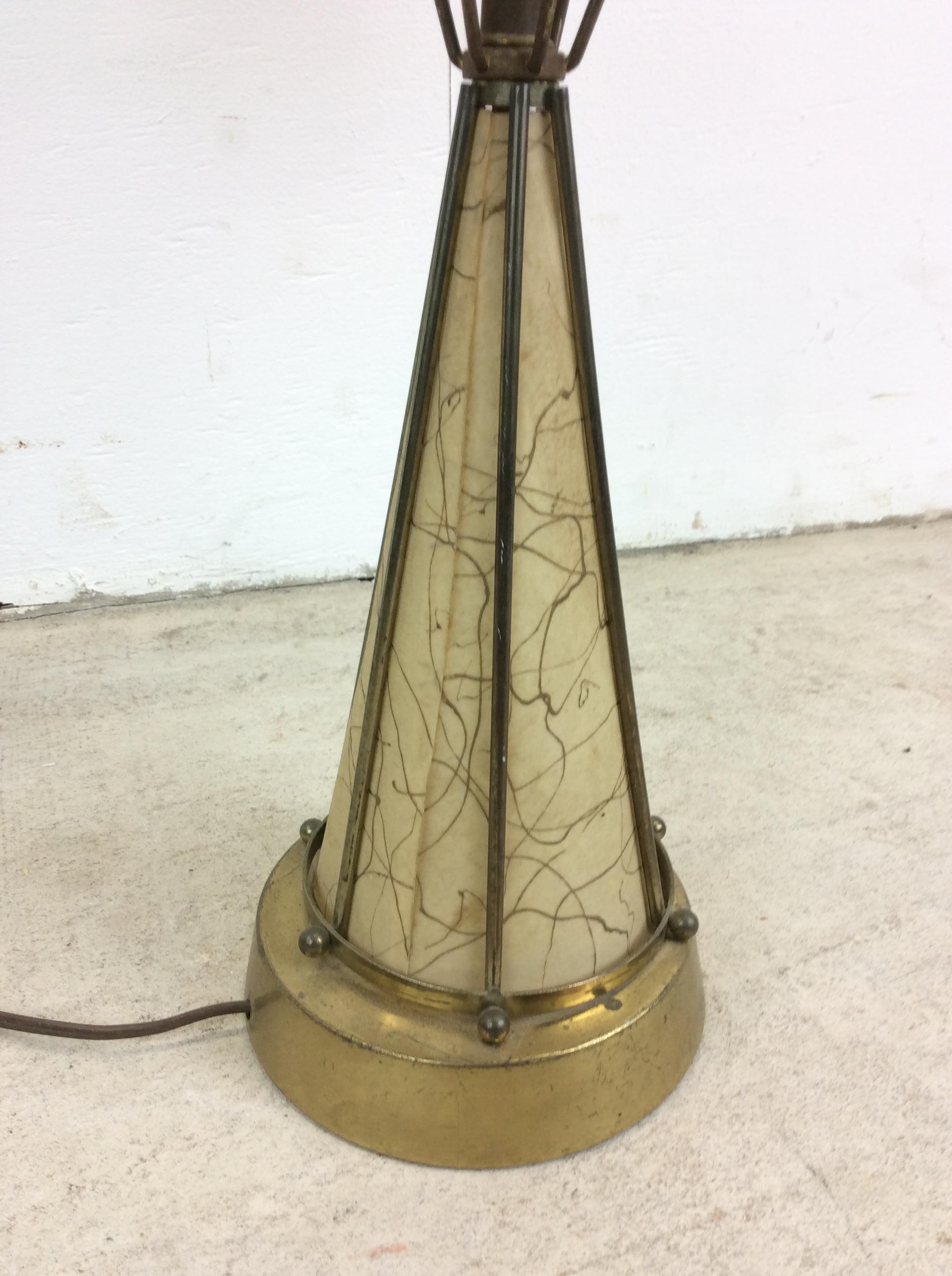 Mid Century Modern Brass & Naugahyde Table Lamp with Unique Shade For Sale 12