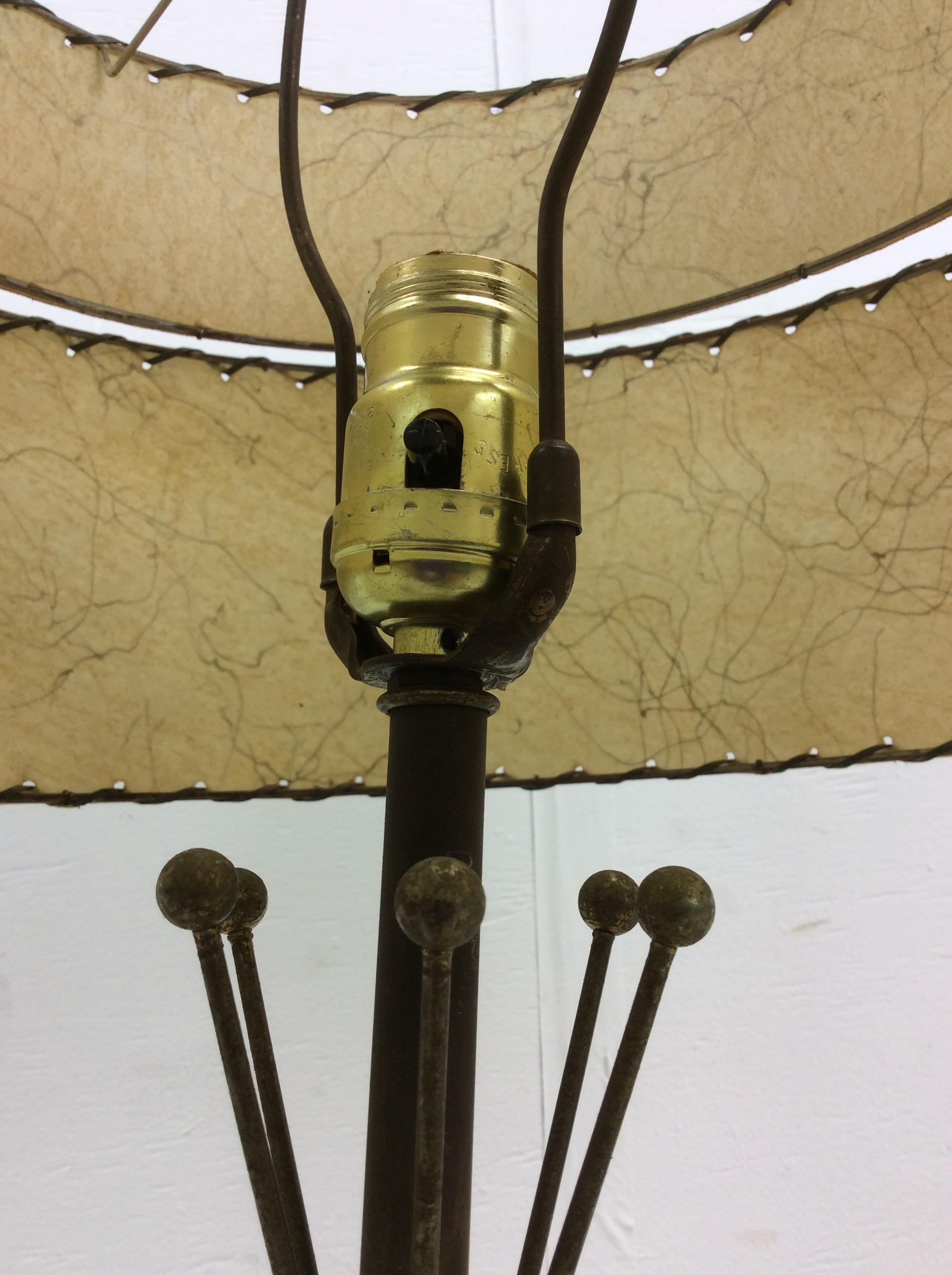 Mid Century Modern Brass & Naugahyde Table Lamp with Unique Shade For Sale 13