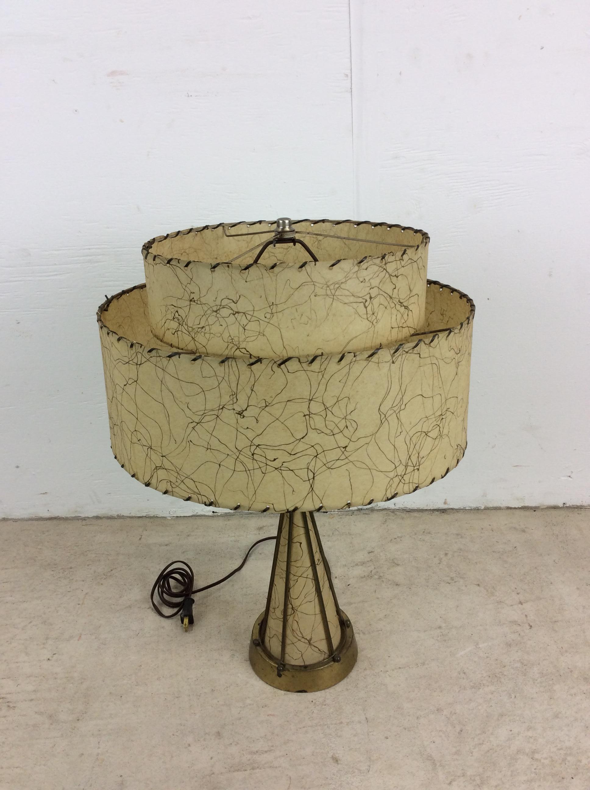 Mid Century Modern Brass & Naugahyde Table Lamp with Unique Shade For Sale 3
