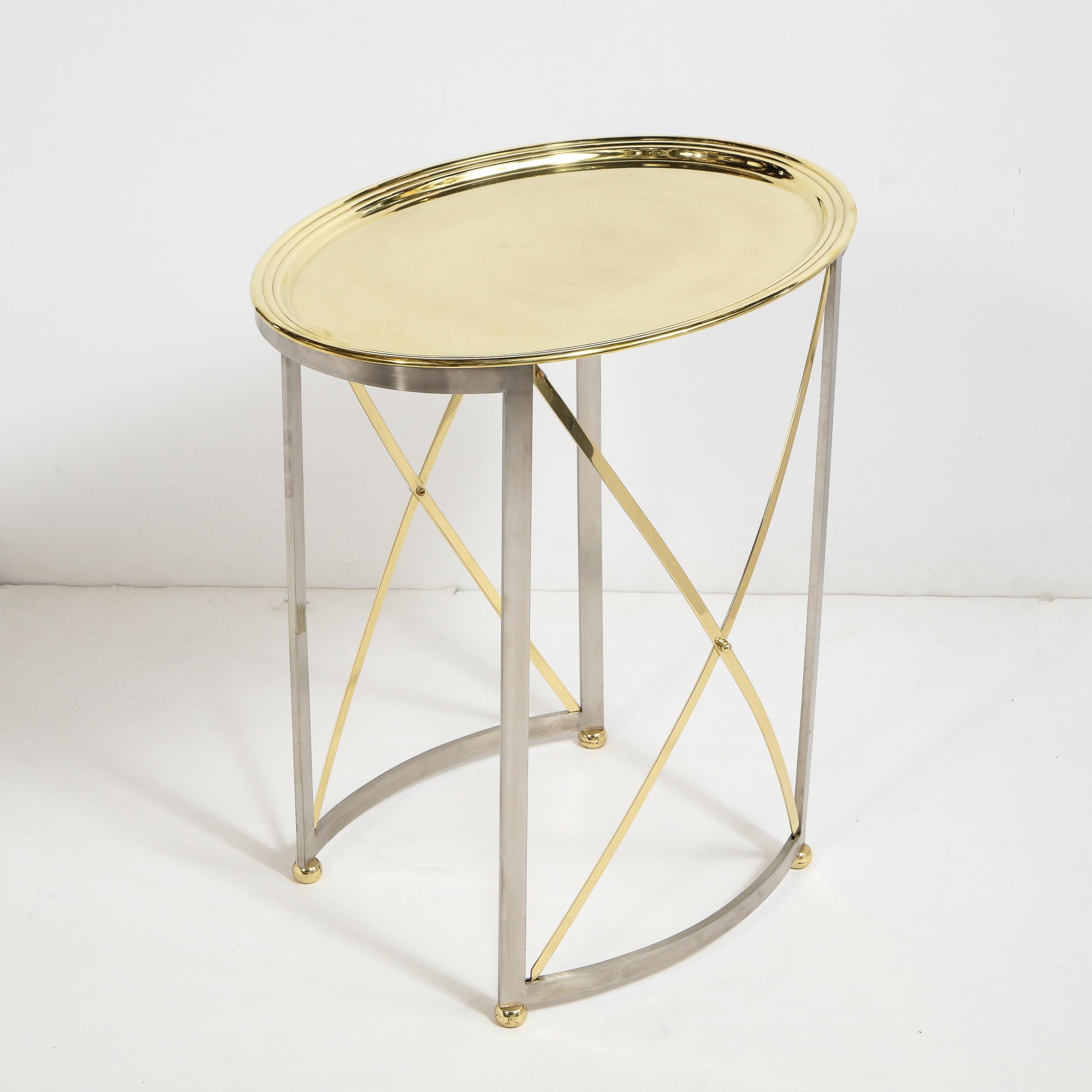 Mid-Century Brass & Nickel Side Table with Removable Tray Top by Maison Jansen 4