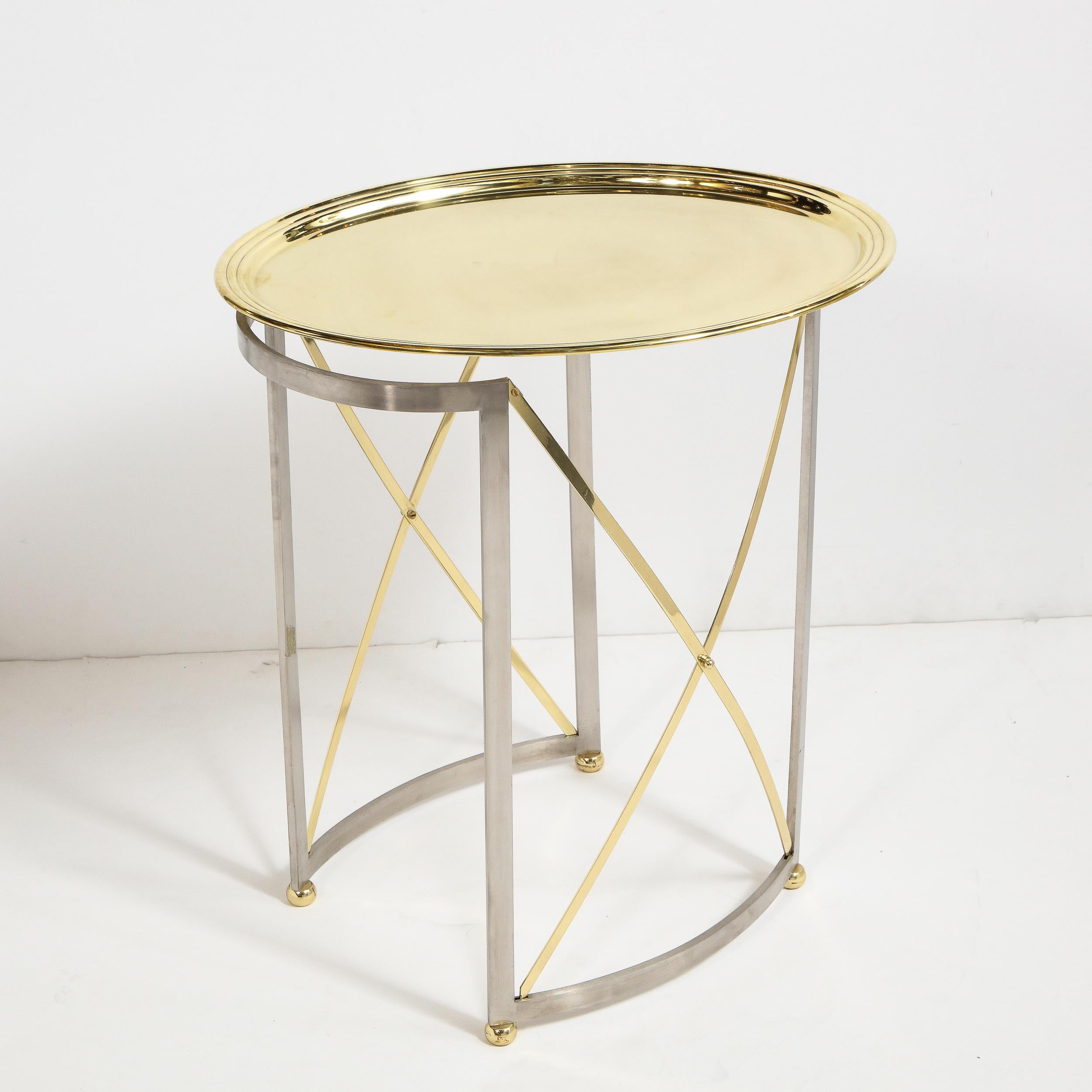 Mid-Century Brass & Nickel Side Table with Removable Tray Top by Maison Jansen 7