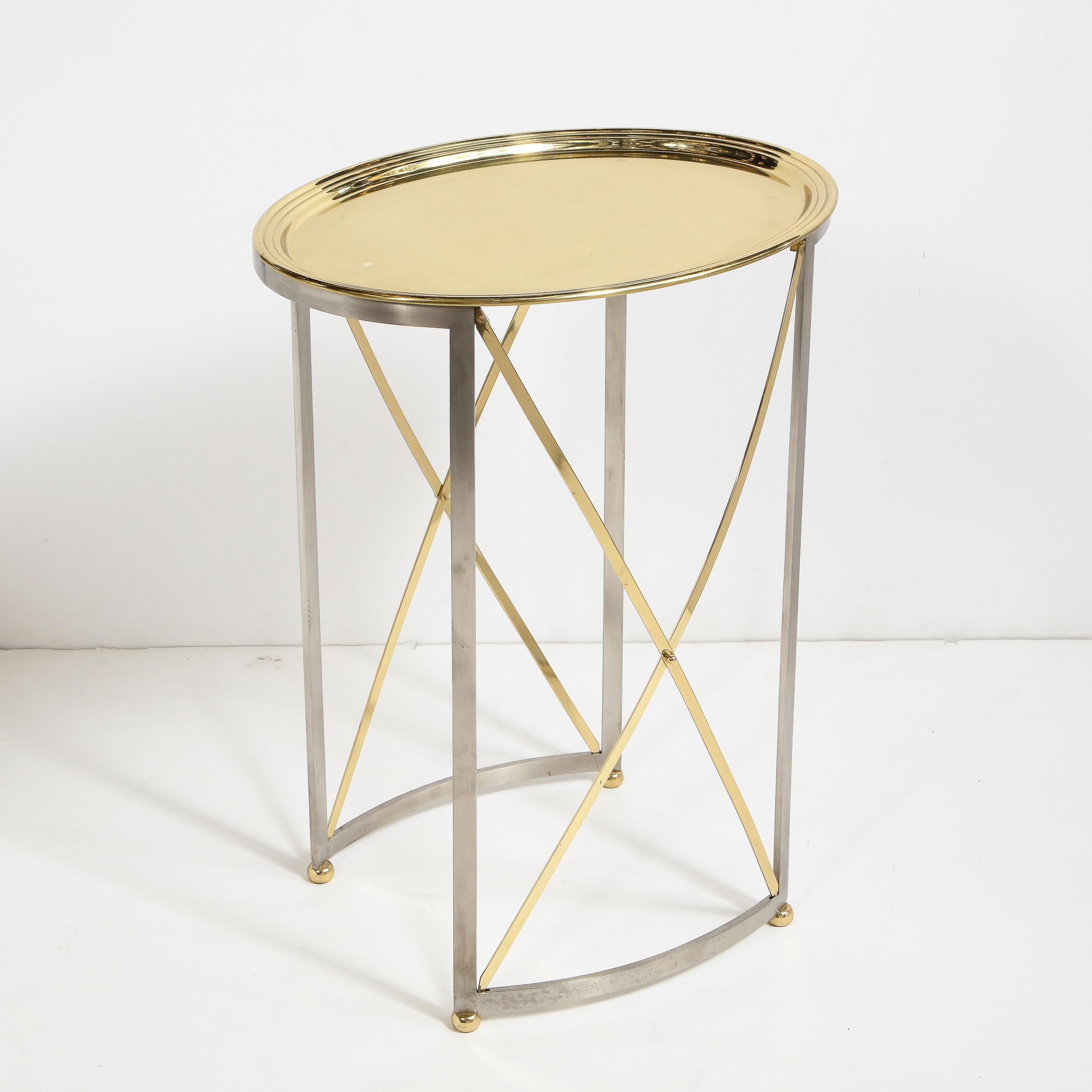 Mid-Century Brass & Nickel Side Table with Removable Tray Top by Maison Jansen 11