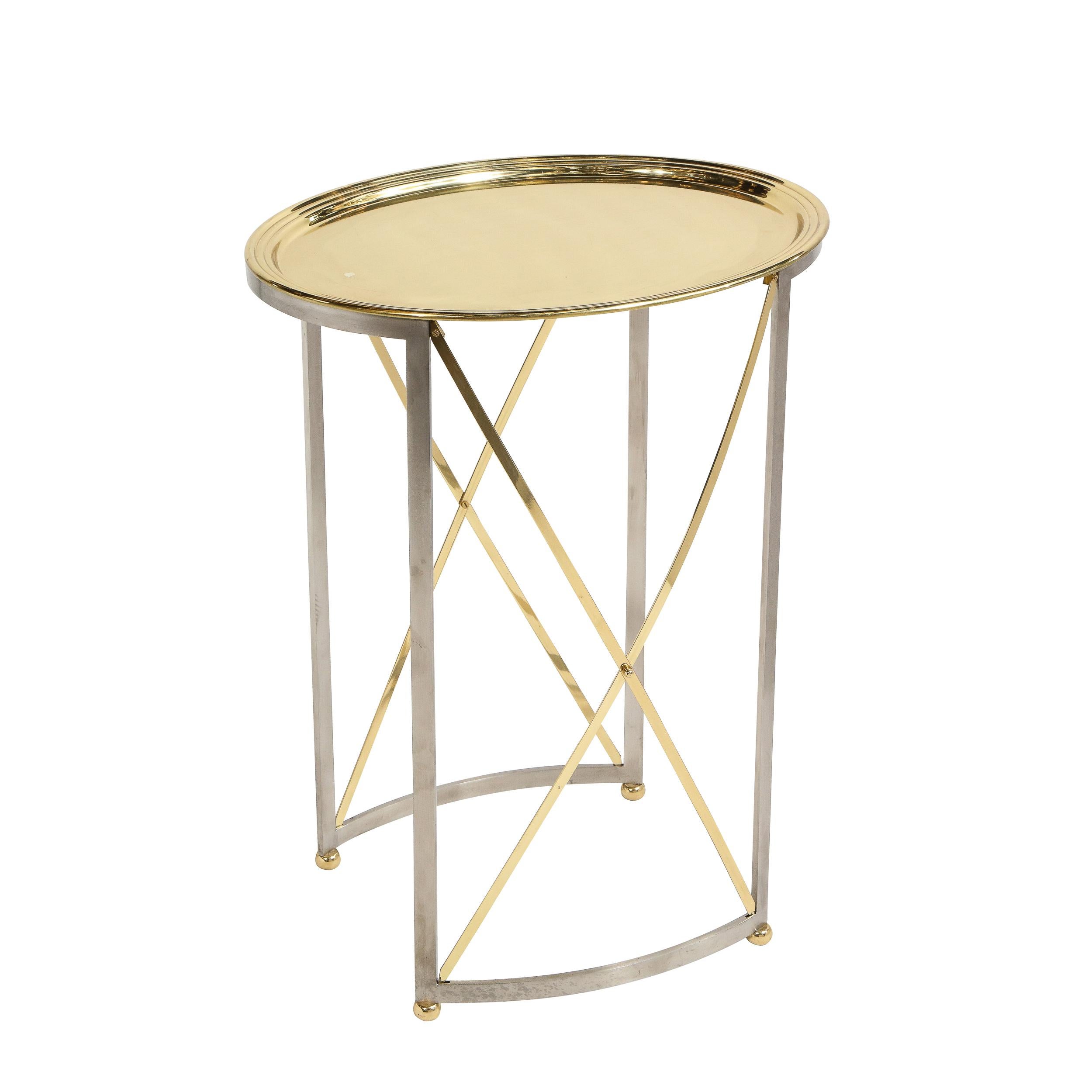 Mid-Century Brass & Nickel Side Table with Removable Tray Top by Maison Jansen 14