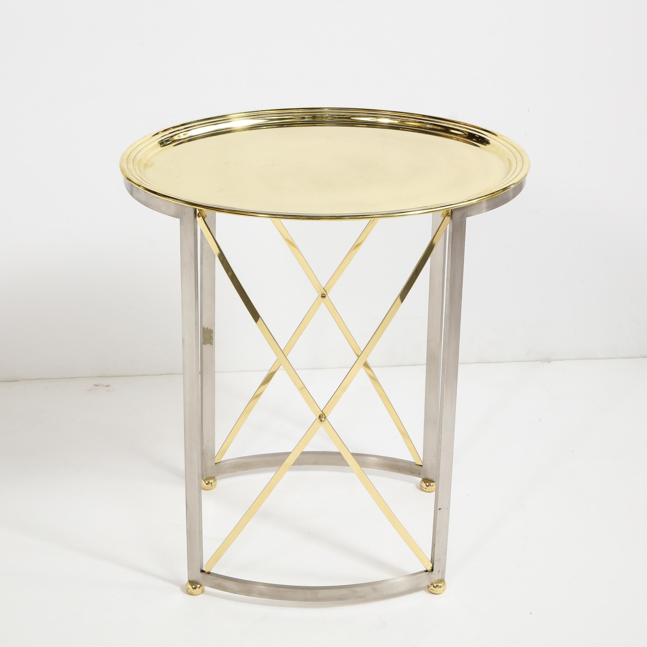 Late 20th Century Mid-Century Brass & Nickel Side Table with Removable Tray Top by Maison Jansen