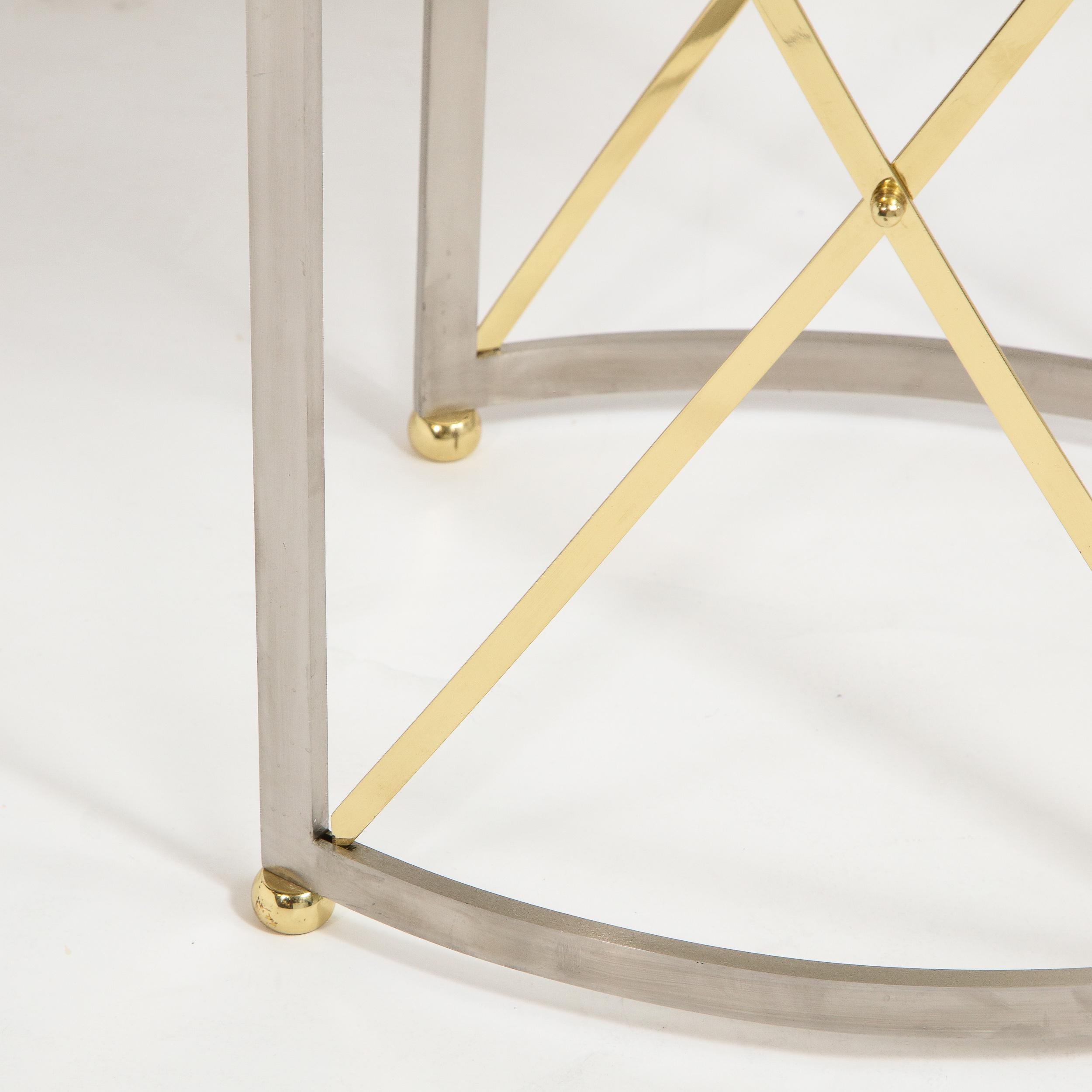 Mid-Century Brass & Nickel Side Table with Removable Tray Top by Maison Jansen 1