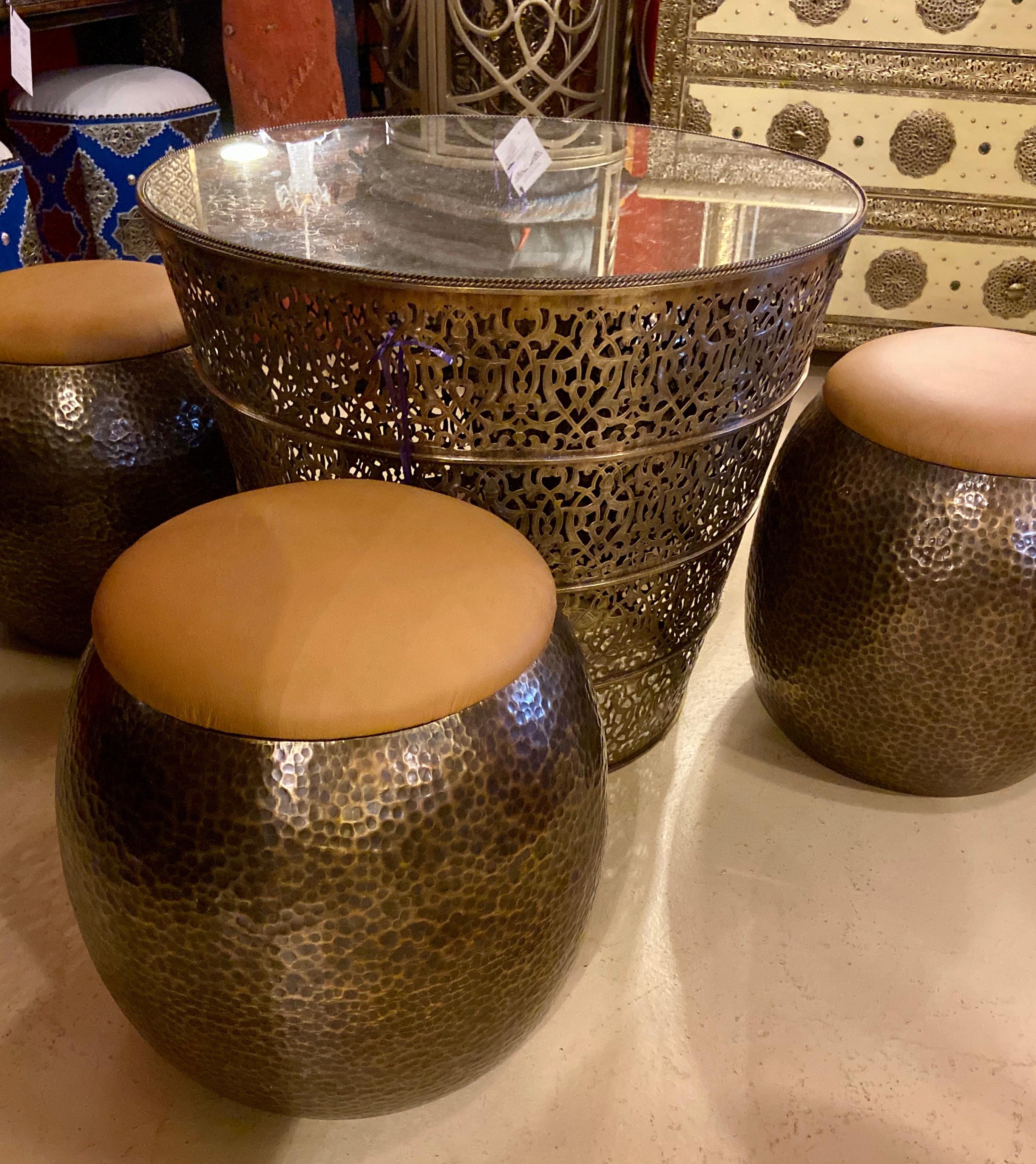 Modern Brass Ottomans, Stools or Side Table With Fine Leather 1