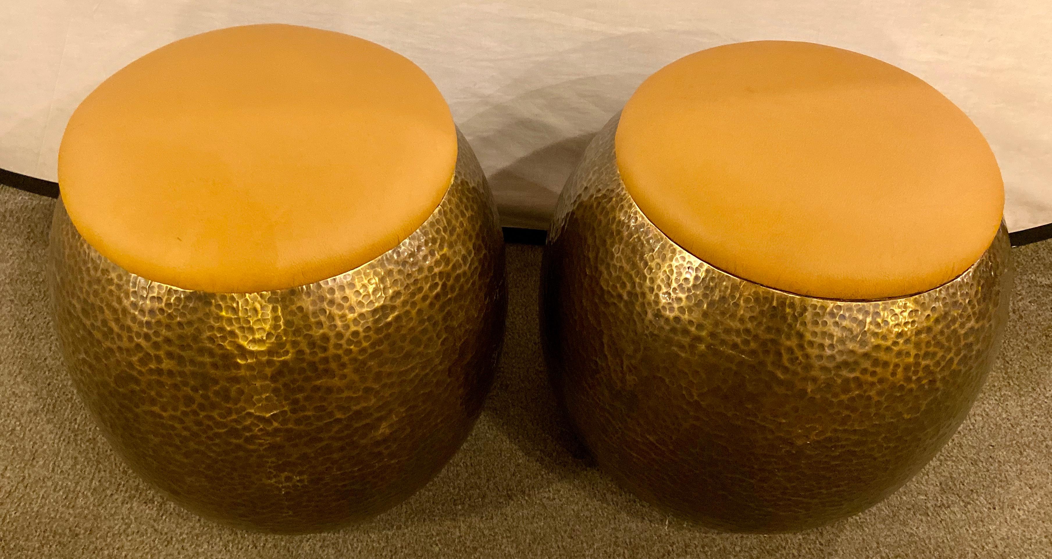 Modern Brass Ottomans, Stools or Side Table With Fine Leather 2