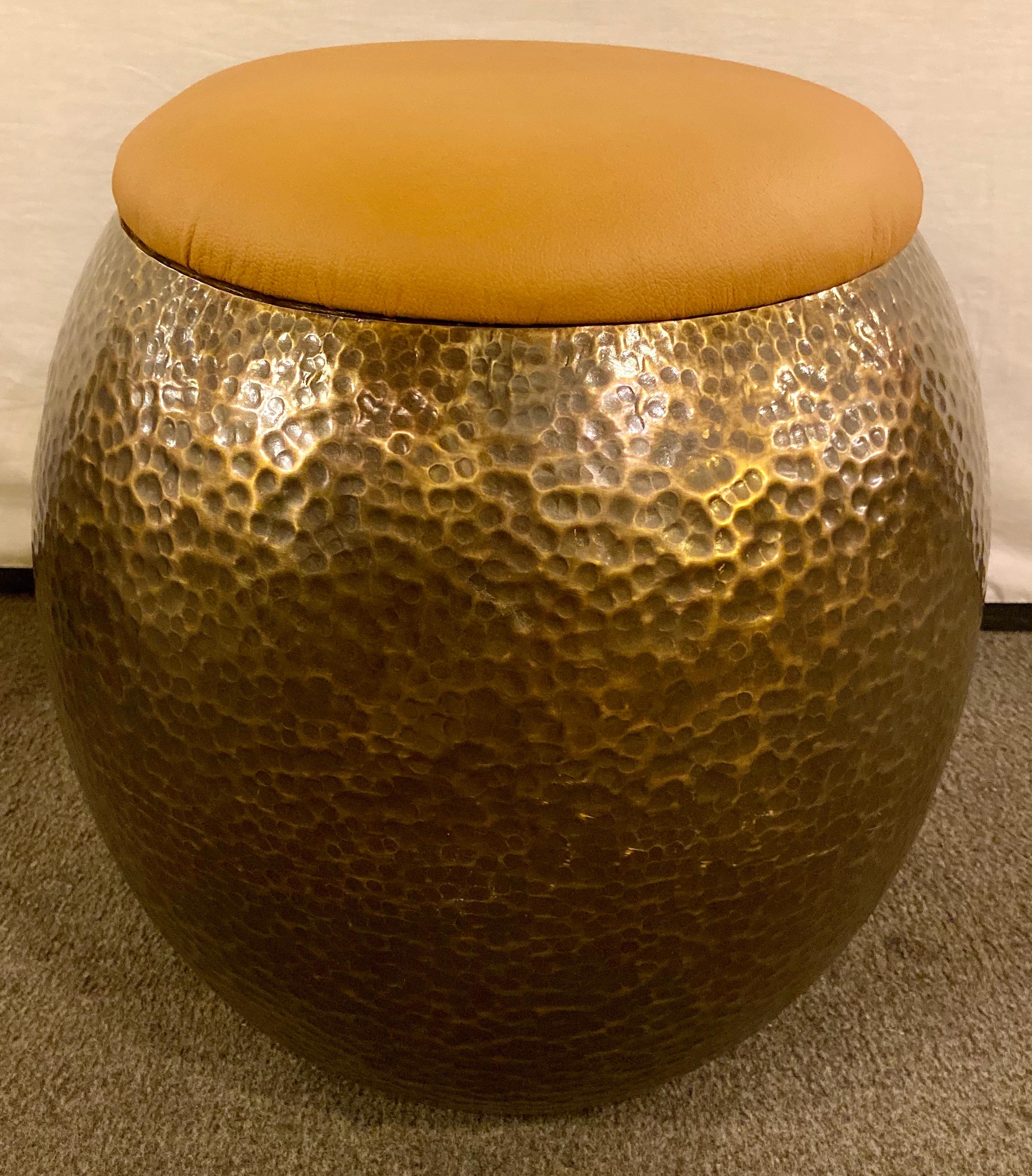 Modern Brass Ottomans, Stools or Side Table With Fine Leather 3
