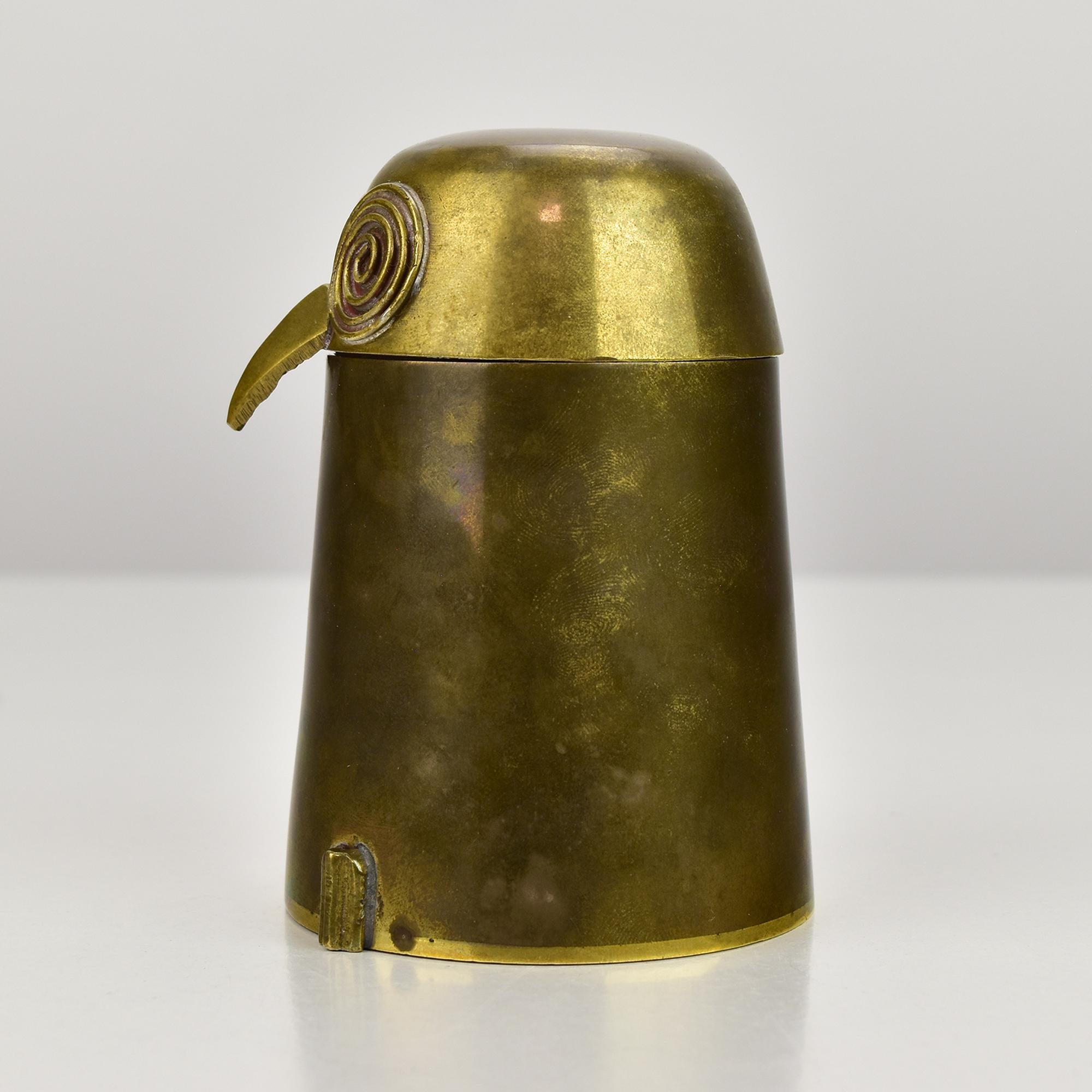 Mid-Century Modern Brass Owl Lidded Box with Spiral Eyes For Sale 2