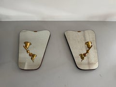 Mid Century Modern Brass Pair of Sconces with Mirrors, 1960s, Italy