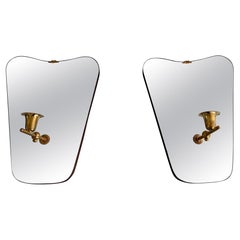 Mid Century Modern Brass Pair of Sconces with Mirrors, 1960s, Italy