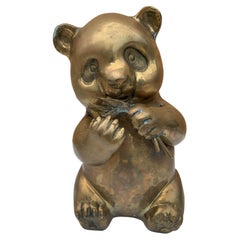 Retro Mid Century Modern Brass Panda Statue Figurine
