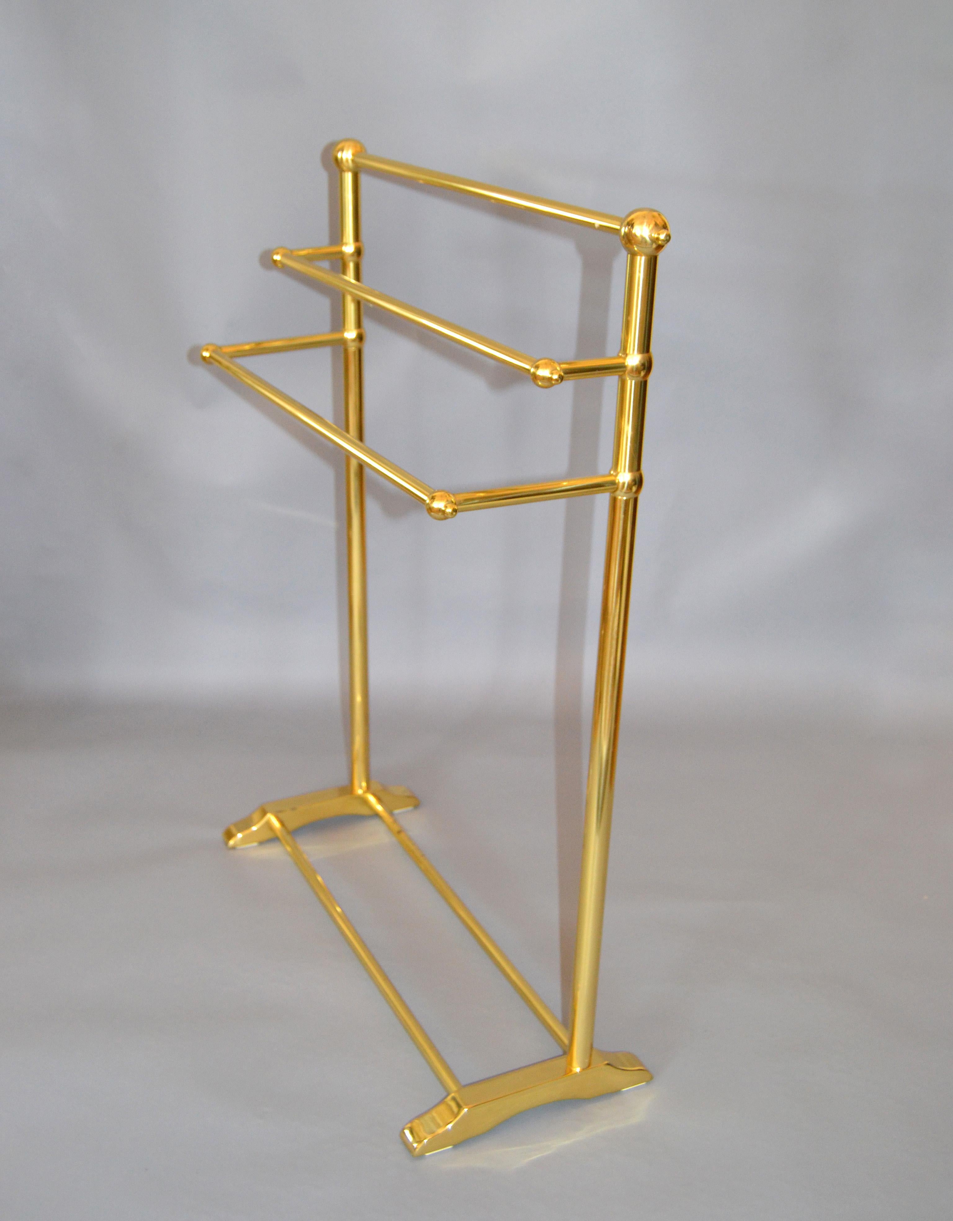 Mid-Century Modern Brass Pedestal Three-Tier Towel Rack, Stand Made in England 2