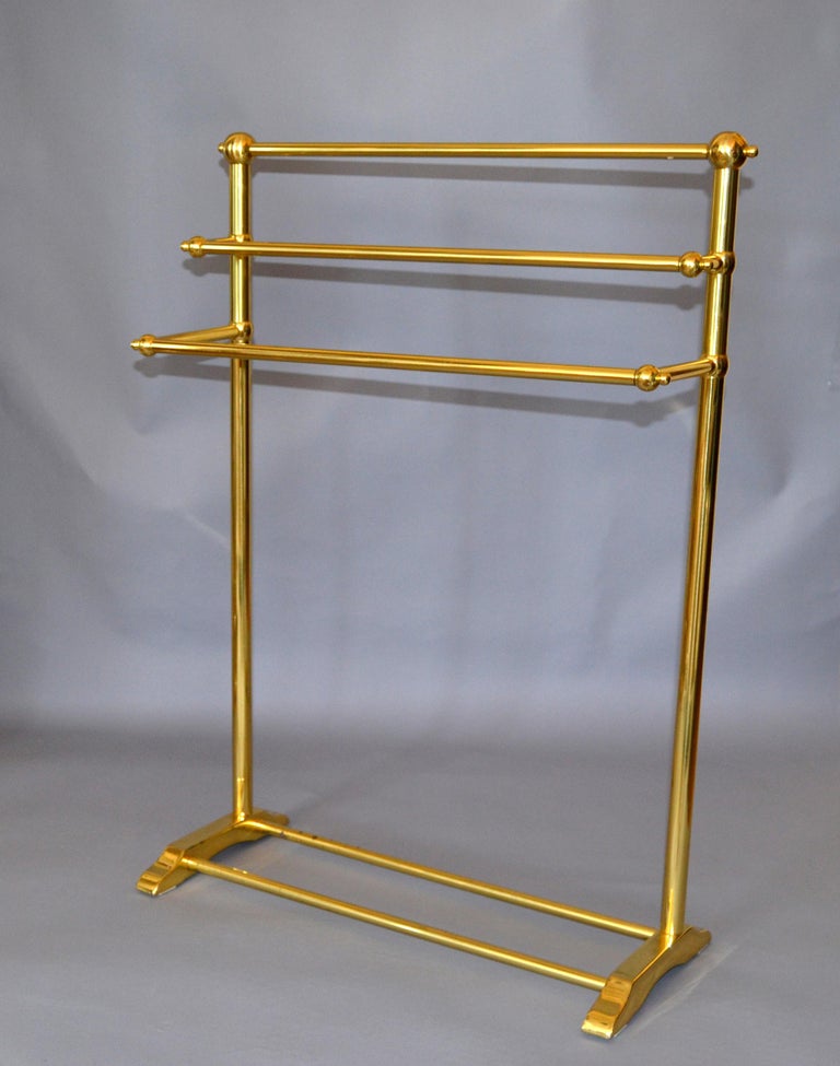 MidCentury Modern Brass Pedestal ThreeTier Towel Rack, Stand Made in