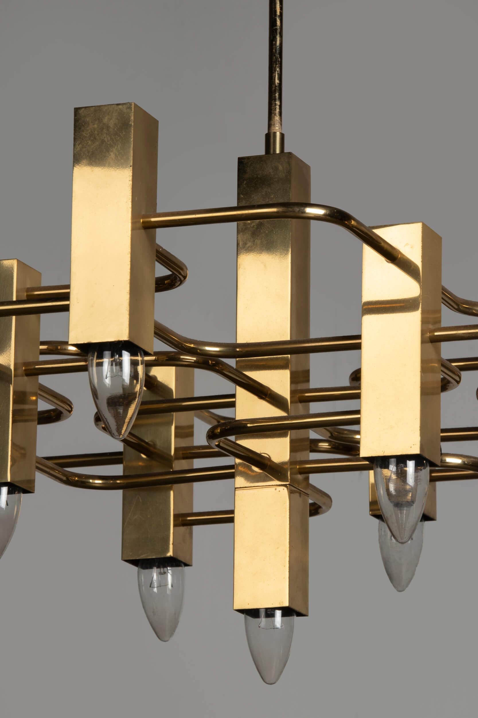 Mid-19th Century Mid-Century Modern Brass Pendant Lamp Deigned by Gaetano Sciolari