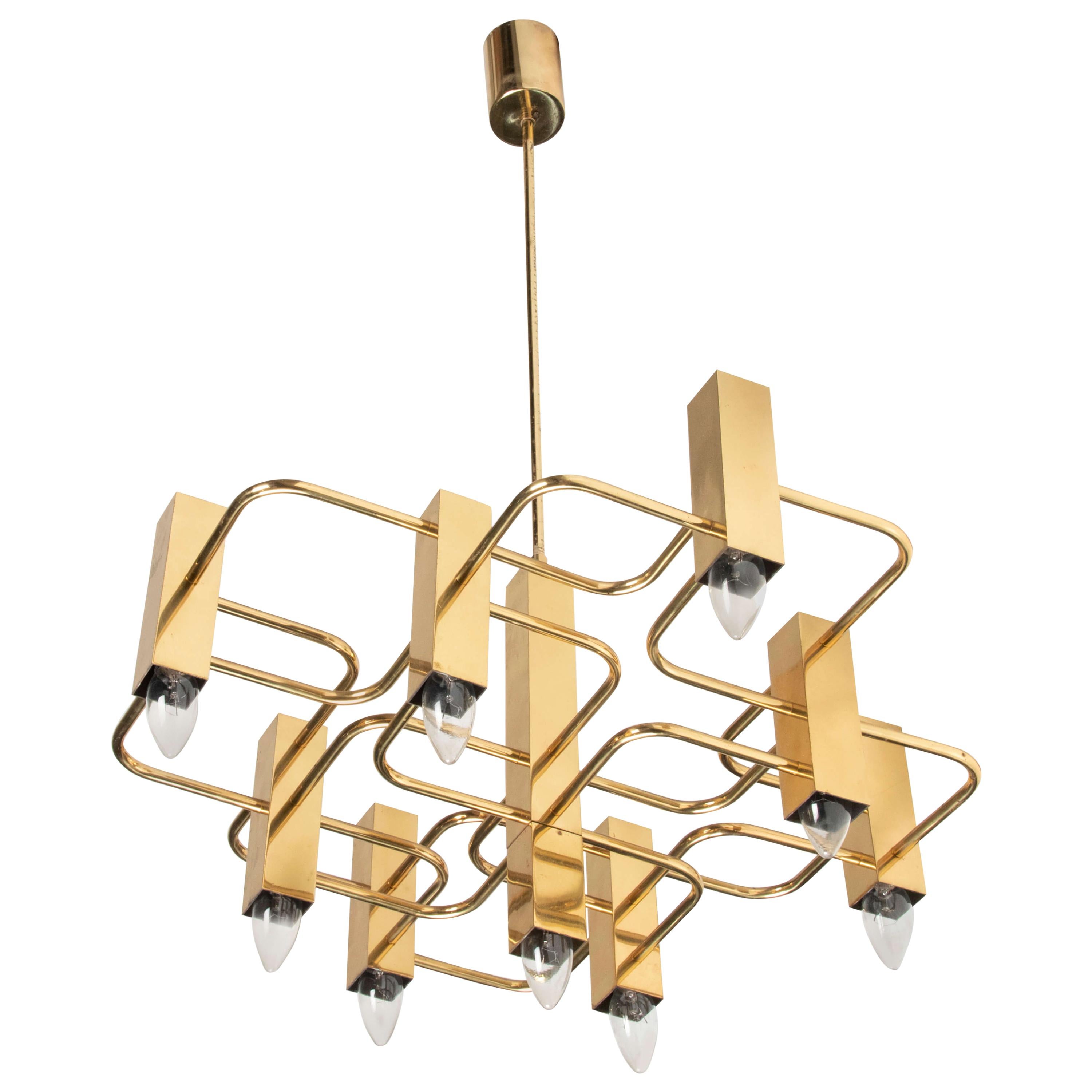 Mid-Century Modern Brass Pendant Lamp Deigned by Gaetano Sciolari