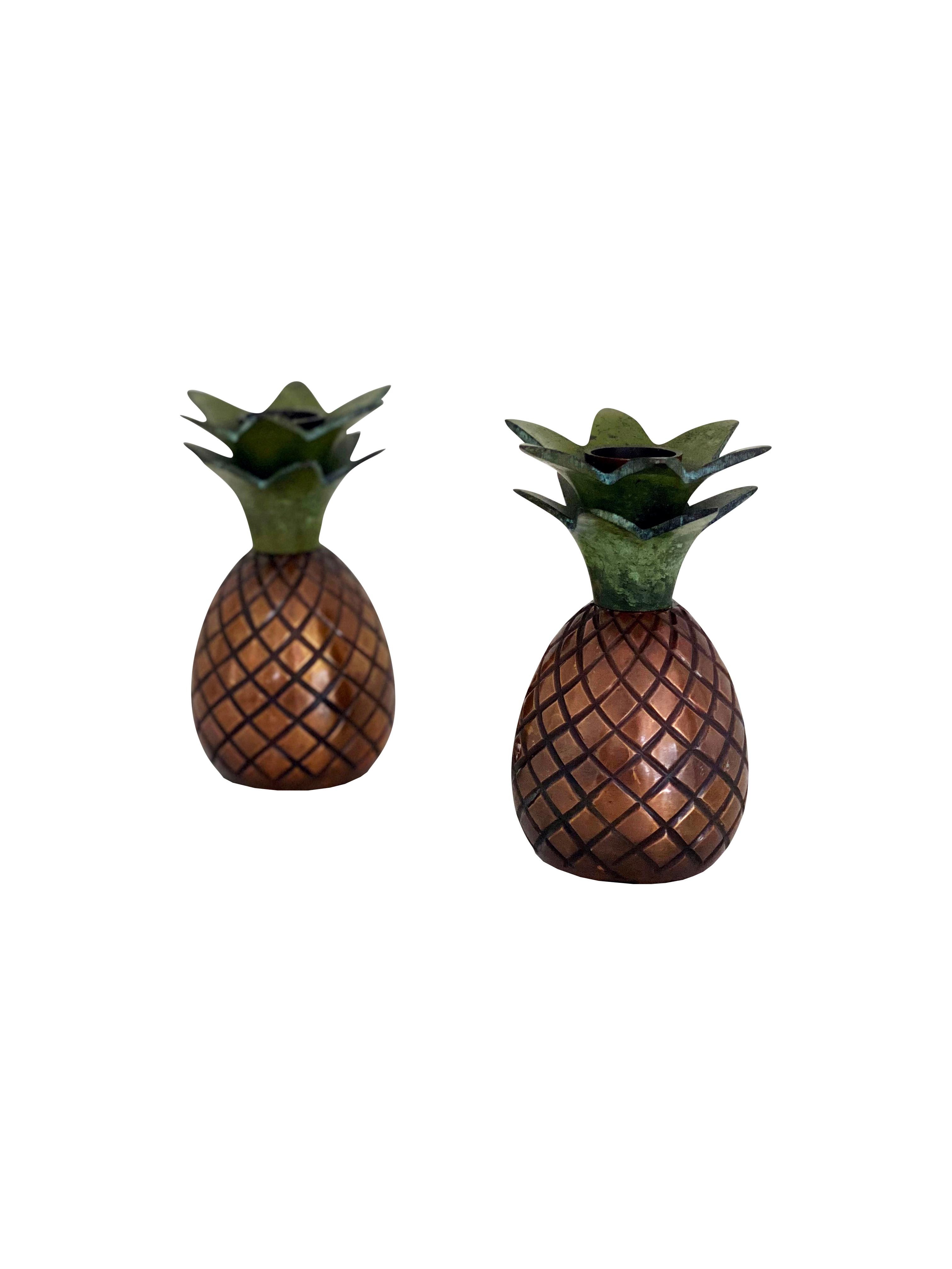 Mid-Century Modern Mid Century Modern Brass Pineapple Candle Holders - a Pair