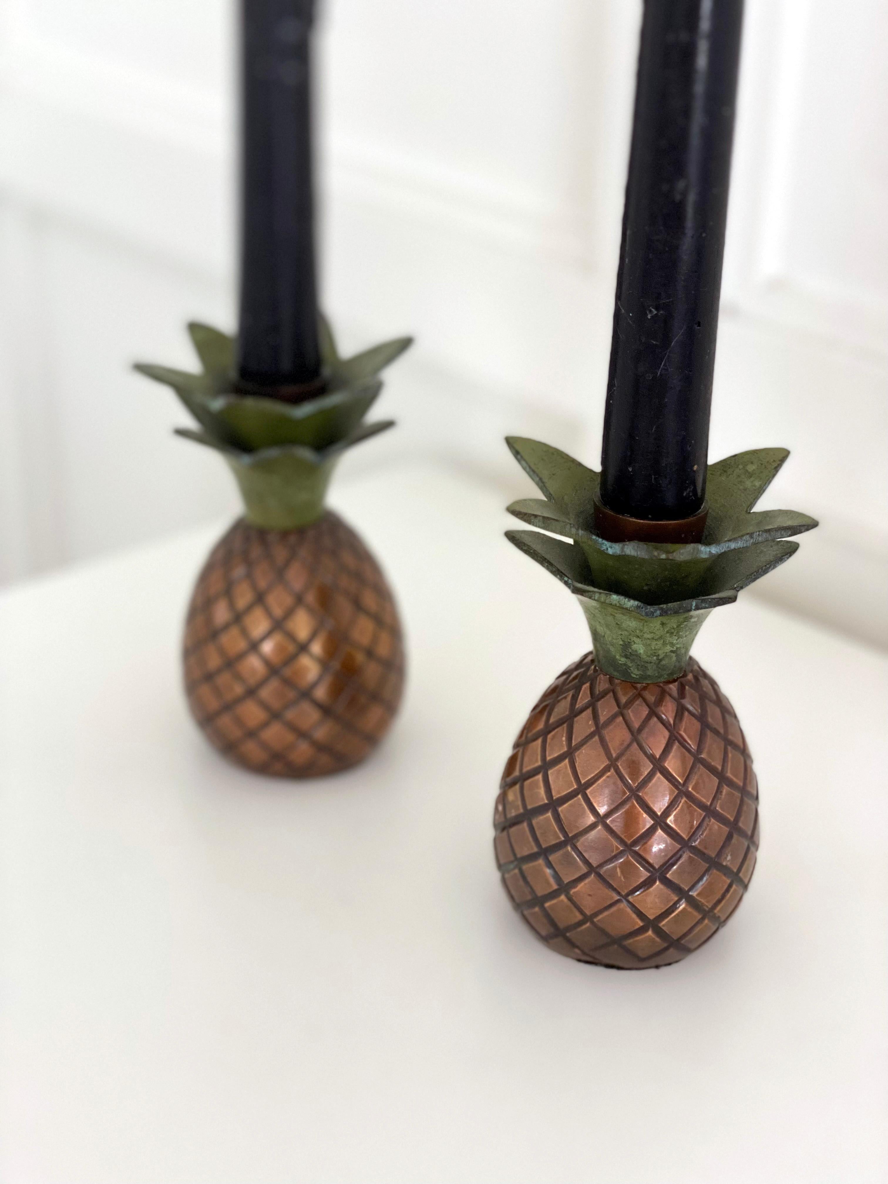 Mid Century Modern Brass Pineapple Candle Holders - a Pair In Good Condition In Beverly Hills, CA