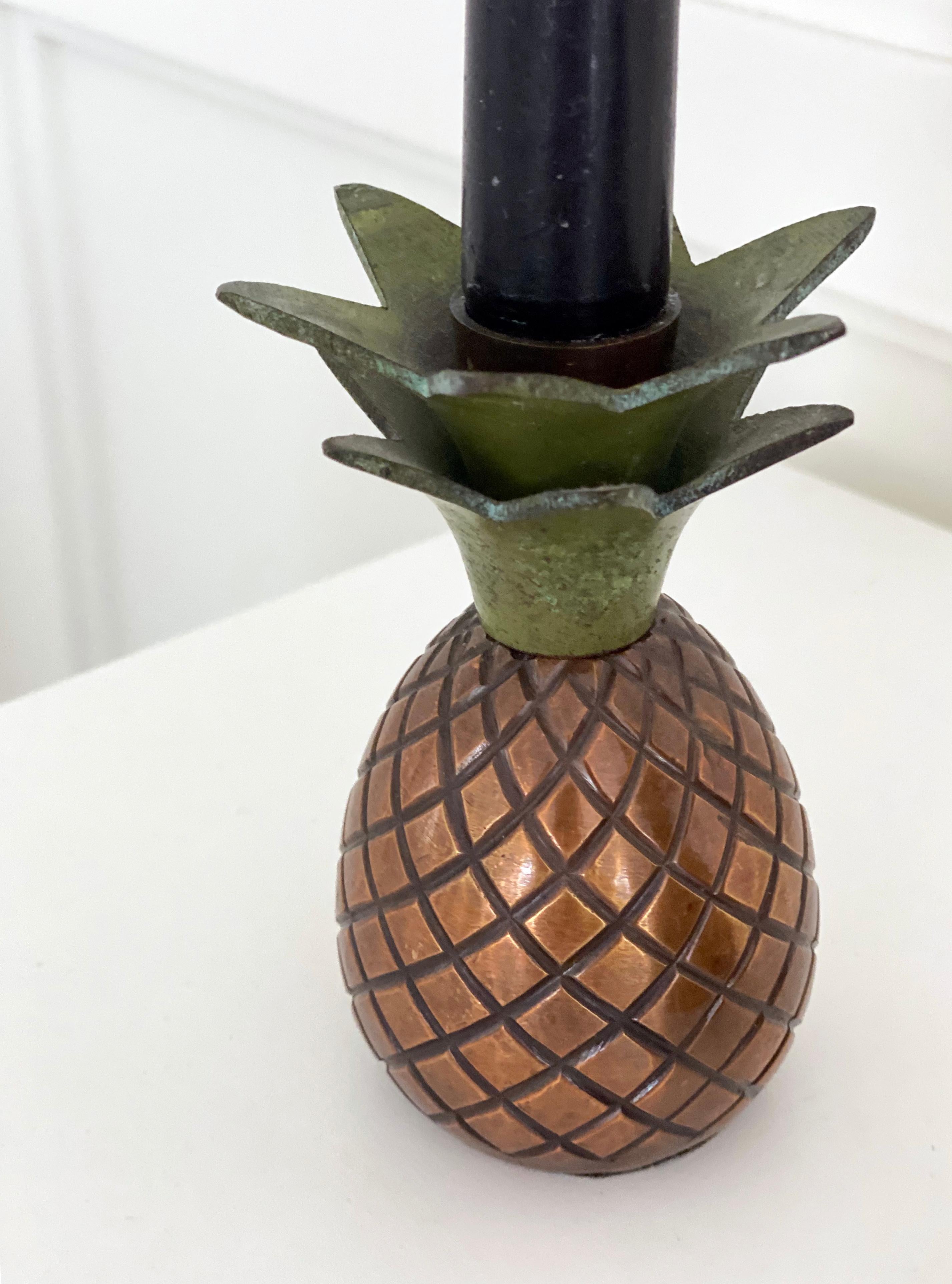 20th Century Mid Century Modern Brass Pineapple Candle Holders - a Pair