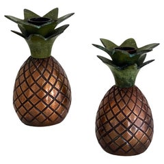 Mid Century Modern Brass Pineapple Candle Holders - a Pair