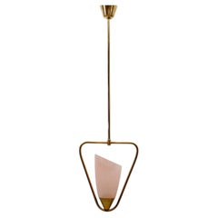 Mid Century Modern Brass & Pink Glass Pendant Lamp, 1960s Austria