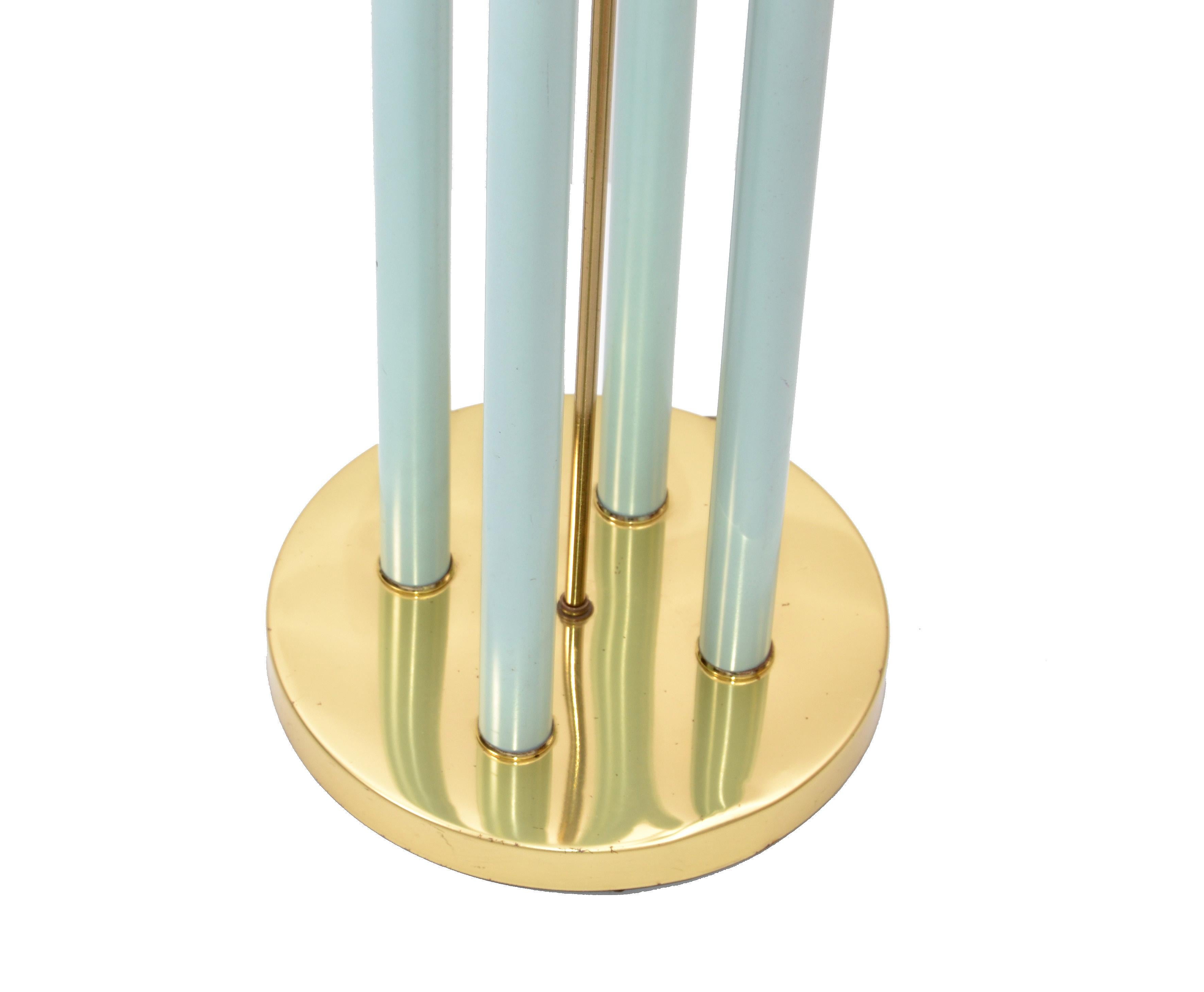 Painted Mid-Century Modern Brass-Plated and Turquoise Enamel Finish Floor Lamp For Sale